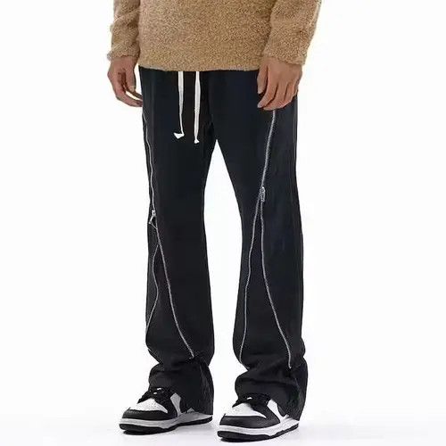 image of Vintage Zip Stripe Split Flared Black Pants, Men's (Size 32)