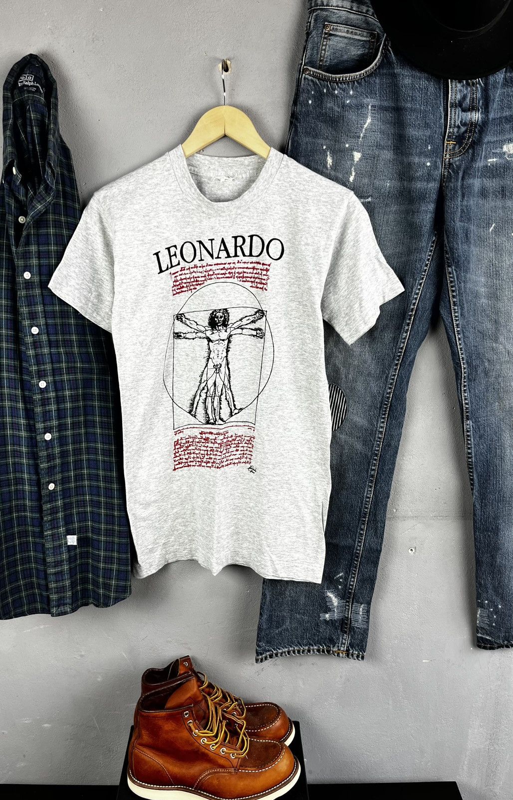 Vintage Vintage Leonardo Da Vinci T Shirt Single Stitch Vitruvian Size US M / EU 48-50 / 2 - 1 Thumbnail