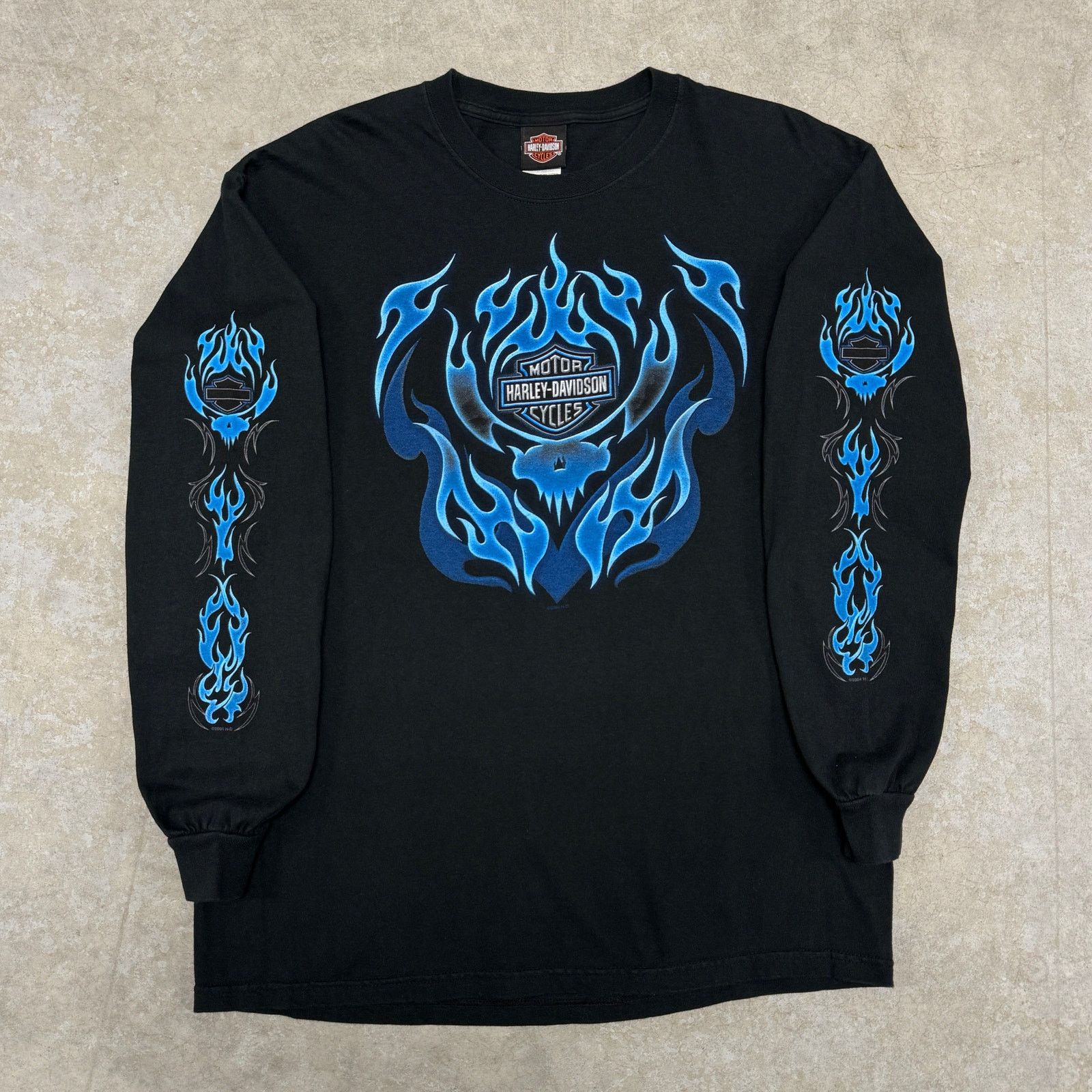 Harley Davidson 90s Harley Davidson blue flame long sleeve shirt