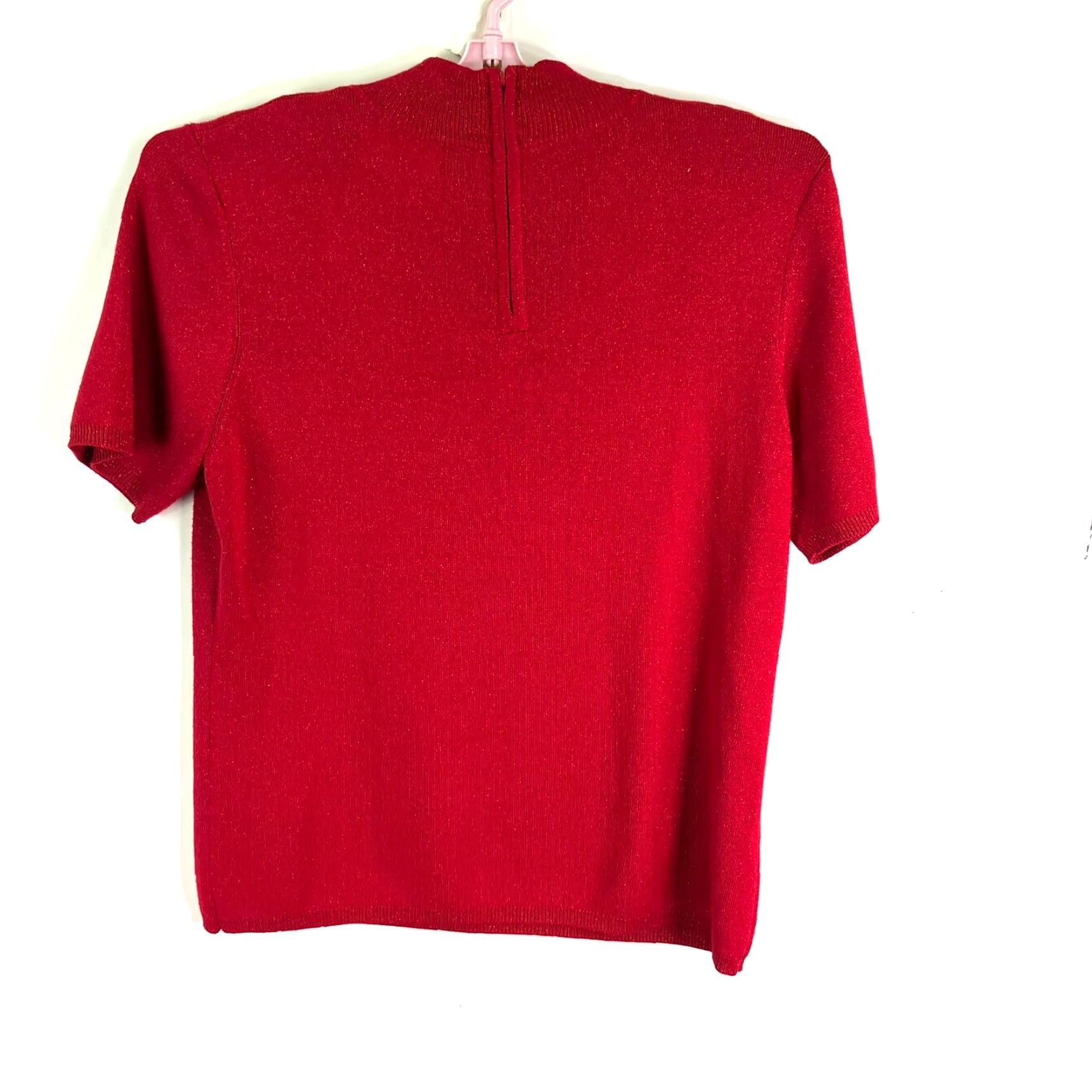 Vintage Draper's & Damon's Short Sleeve Knit Sweater Top Womens XL Red Metallic Knit Pullover Size XL / US 12-14 / IT 48-50 - 7 Thumbnail