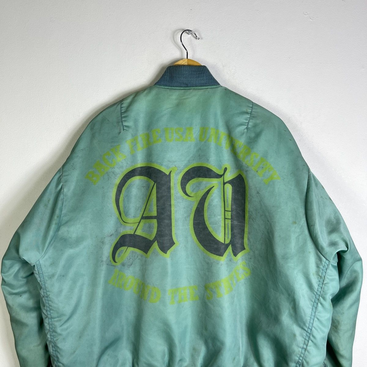 Vintage Vintage Back Fire USA University Bomber Jacket 93 Mint Green Size US M / EU 48-50 / 2 - 7 Thumbnail