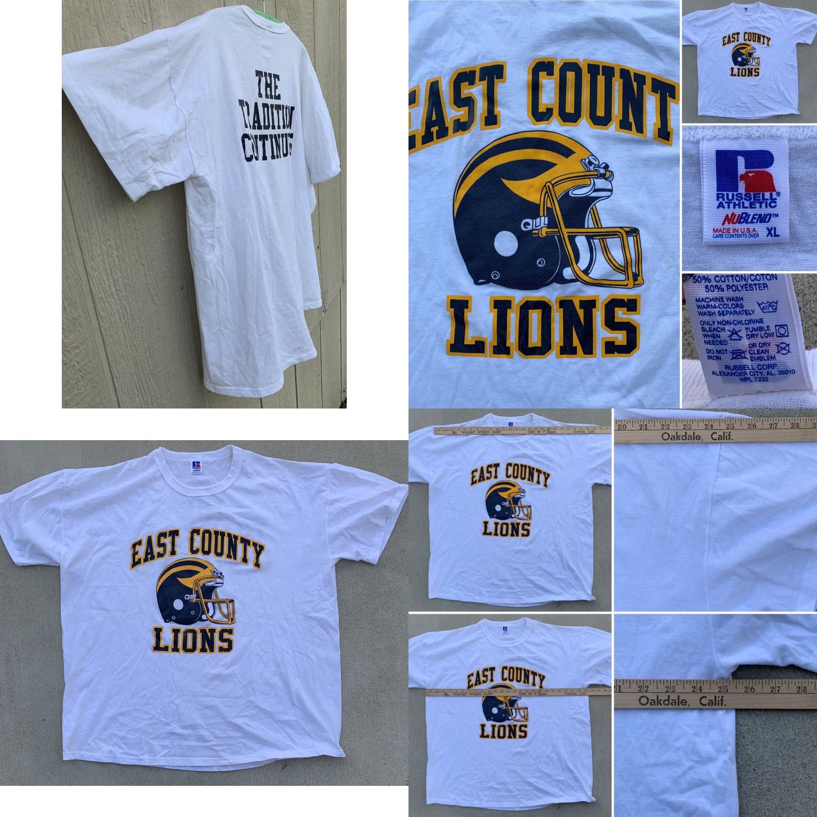 Russell Athletic VINTAGE Russell Athletic The Tradition Continues T-Shirt White 80s 90s Sports Mens XL Graphic Print Football Helmet USA Size US XL / EU 56 / 4 - 8 Thumbnail