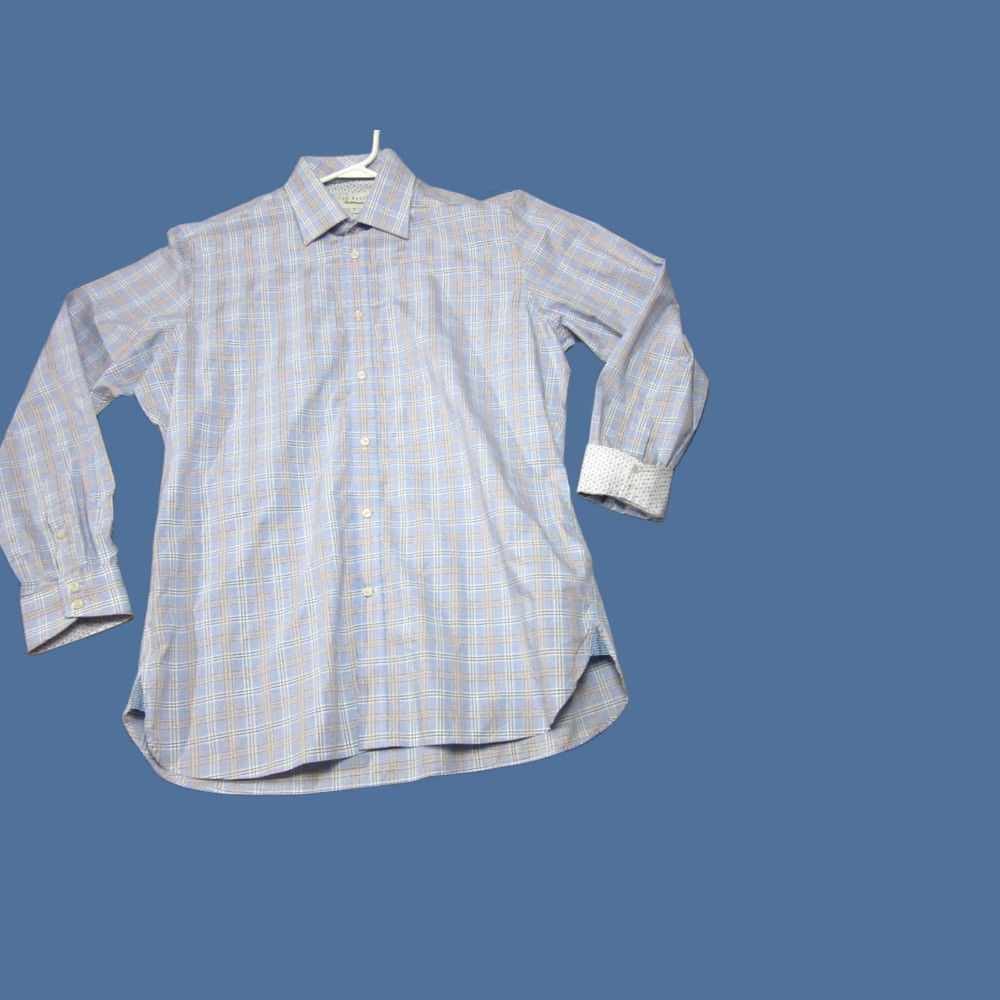 Ted Baker Ted Baker Shirt Mens 16.5 34/35 Blue Tartan Plaid Endurance Geometric Flip Cuff Size US XL / EU 56 / 4 - 1 Thumbnail