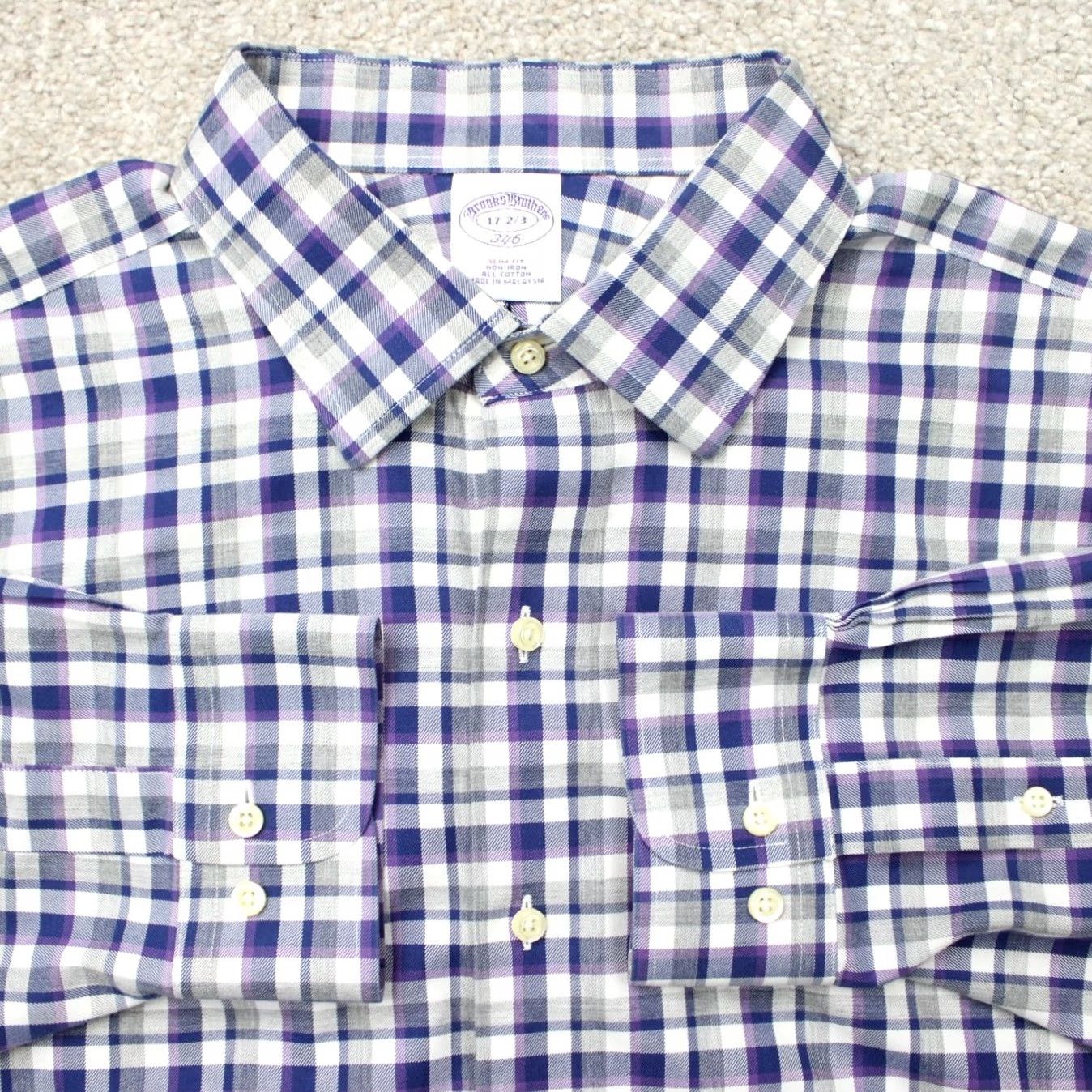 Brooks Brothers Brooks Brothers 346 Shirt Mens 17, 2/3 Purple/Blue Slim Fit Non-Iron Cotton L/S Shirt Size US XL / EU 56 / 4 - 2 Thumbnail