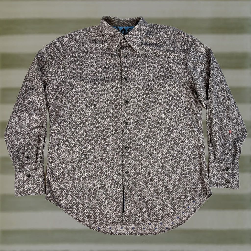 Robert Graham VINTAGE Robert Graham Button-Up Shirt Foulard Silk Trim Sz XL Mens Shirt Brown 100% Cotton Long Sleeve Collared Button-Up with Silk Trim Size US XL / EU 56 / 4 - 1 Thumbnail
