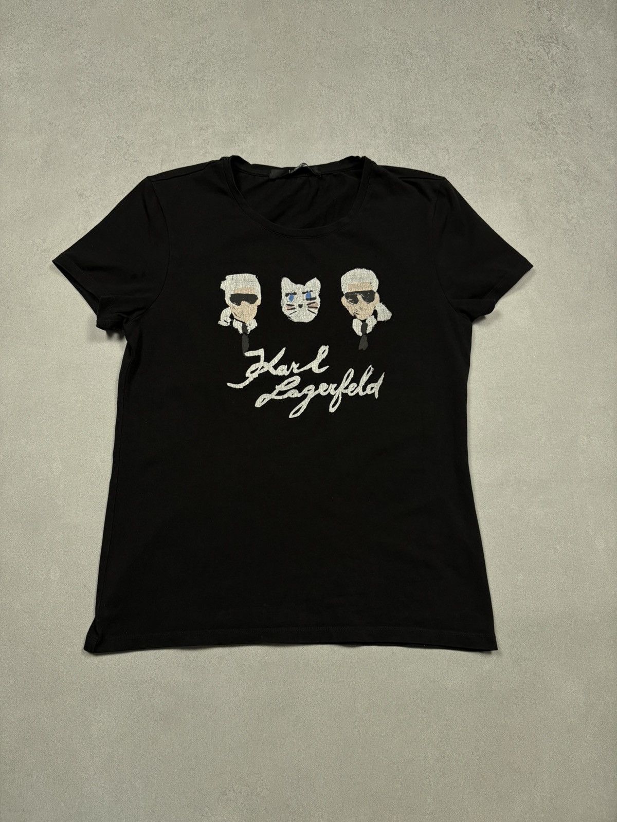 Karl Lagerfeld Karl Lagerfeld Graphic Cat Tee Black Made in Portugal Y2K Size S / US 4 / IT 40 - 1 Thumbnail