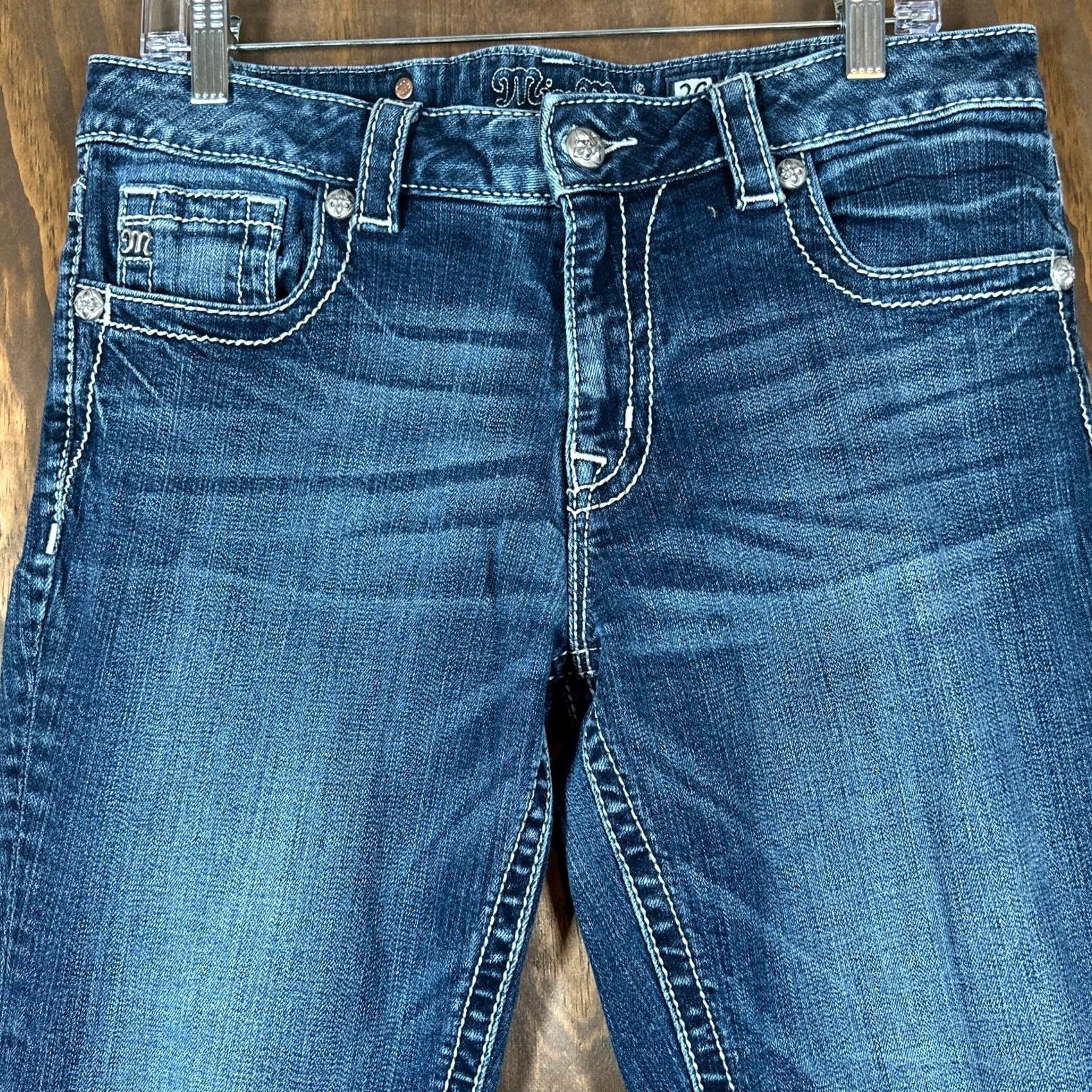 Miss Me Miss Me Jeans Blue Denim Mid Rise Boyfriend Capri Stretch 29 Womens Size 29" - 2 Thumbnail