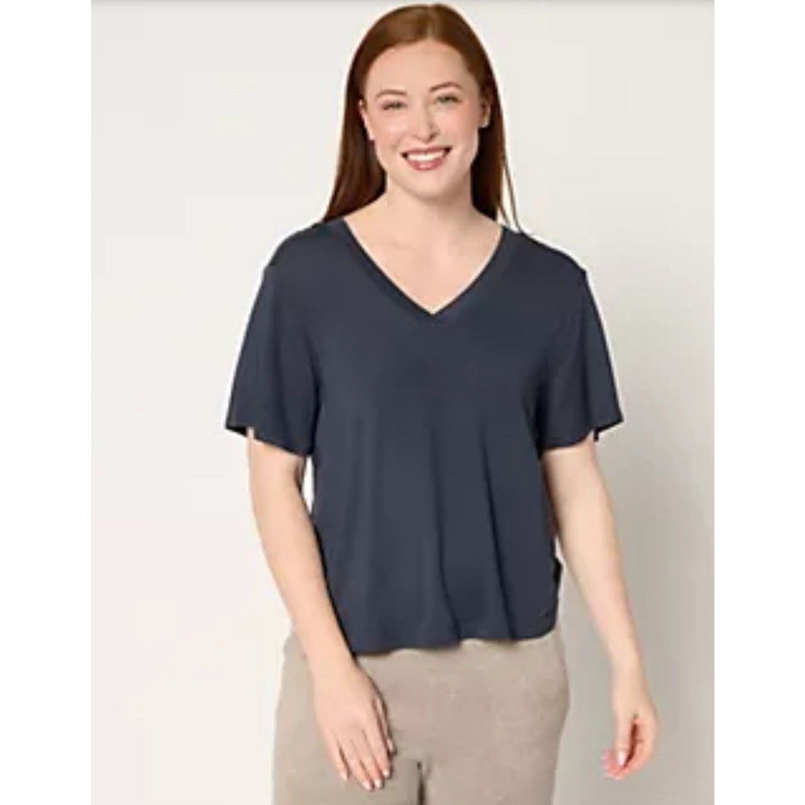 & Other Stories Barefoot Dreams Drapey Double V-Neck Tee Indigo L A675829 Size L / US 10 / IT 46 - 1 Preview