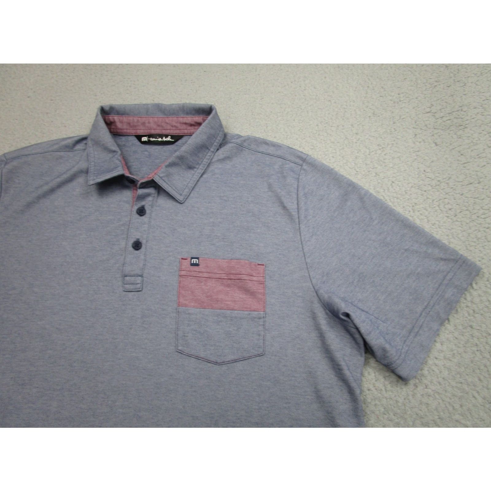 TravisMathew TravisMathew Polo Shirt Mens XL Blue Contrast Pocket Pima Cotton Golf Casual Size US XL / EU 56 / 4 - 2 Thumbnail