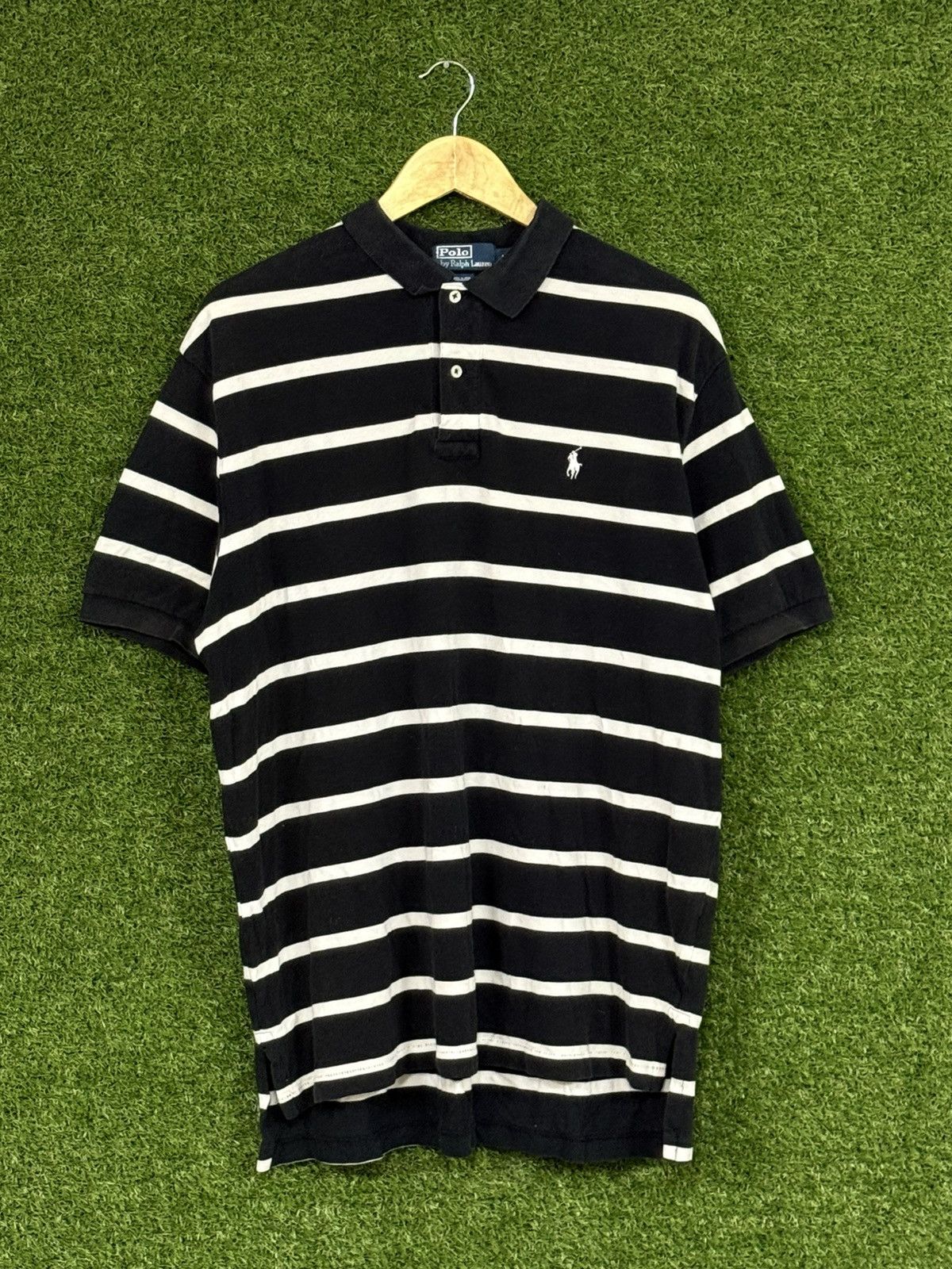 Polo Ralph Lauren Polo Ralph Lauren Black White Stripe PRL Pony Logo Shirt XL Size US XL / EU 56 / 4 - 1 Thumbnail