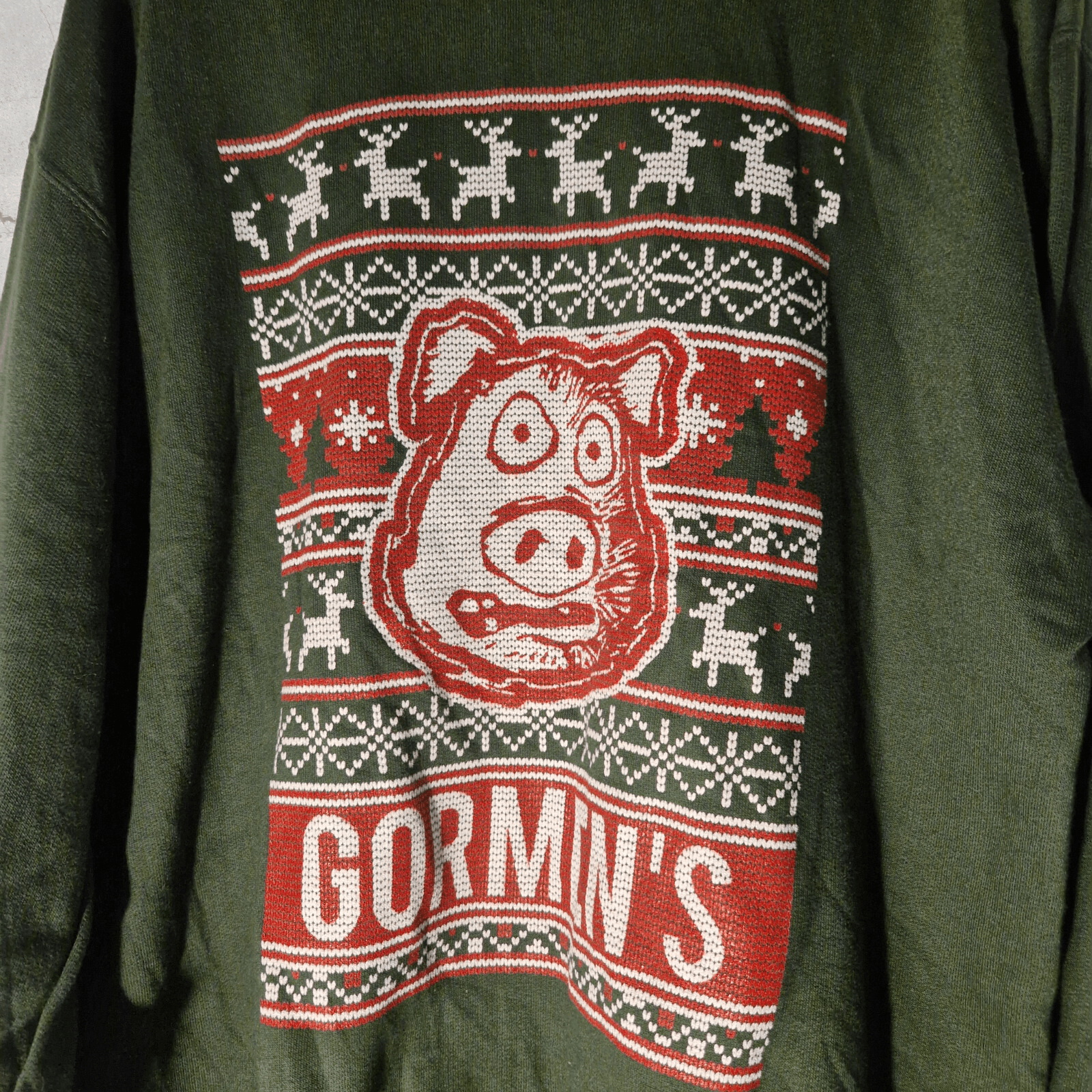 Retrofit × Vintage GORMEN'S Ugly Green Xmas Sweater - Funny Print Jumper 90s Size US L / EU 52-54 / 3 - 4 Thumbnail