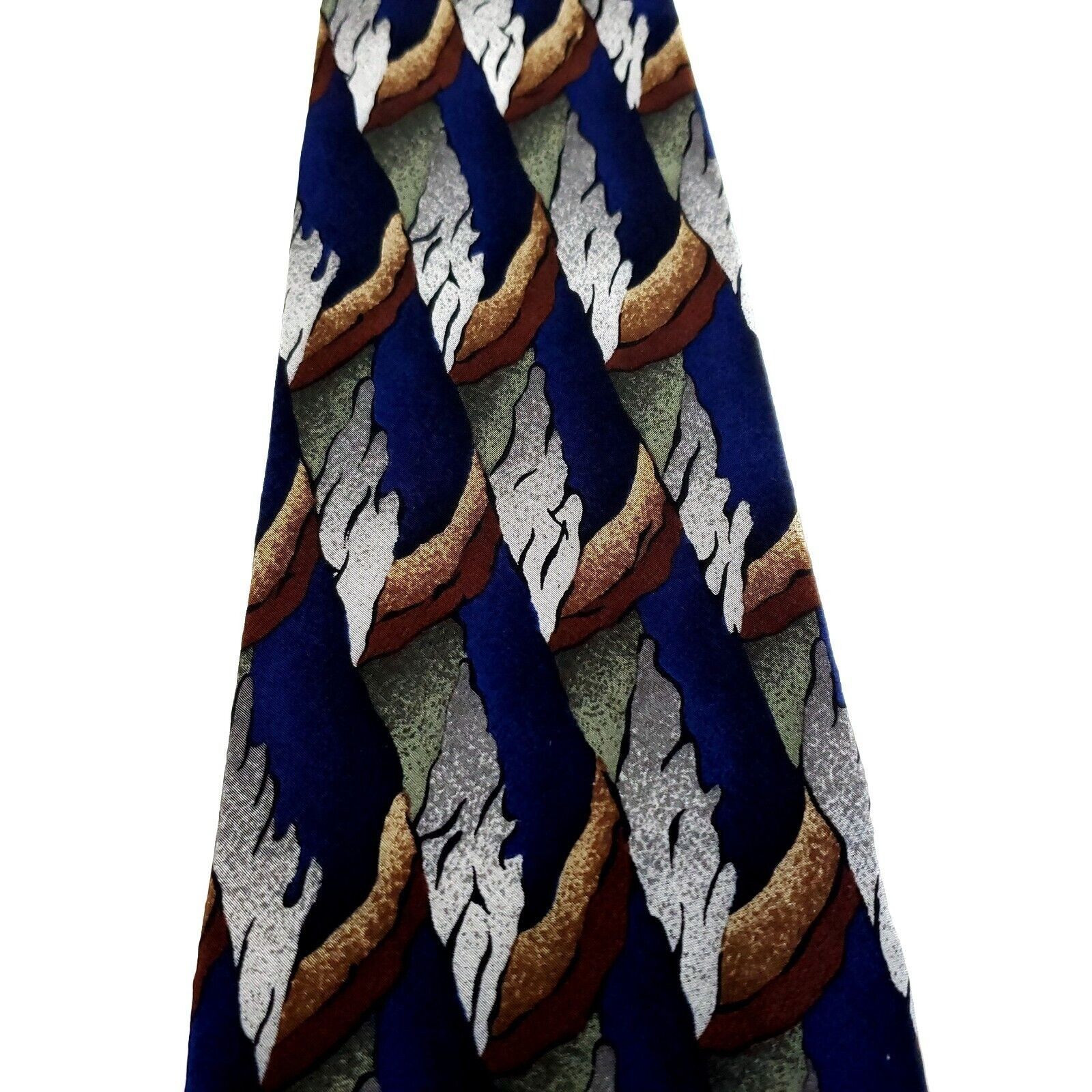 Designer Honors Silk Tie Print Blue Brown Gray Short Wide Size ONE SIZE - 2 Thumbnail