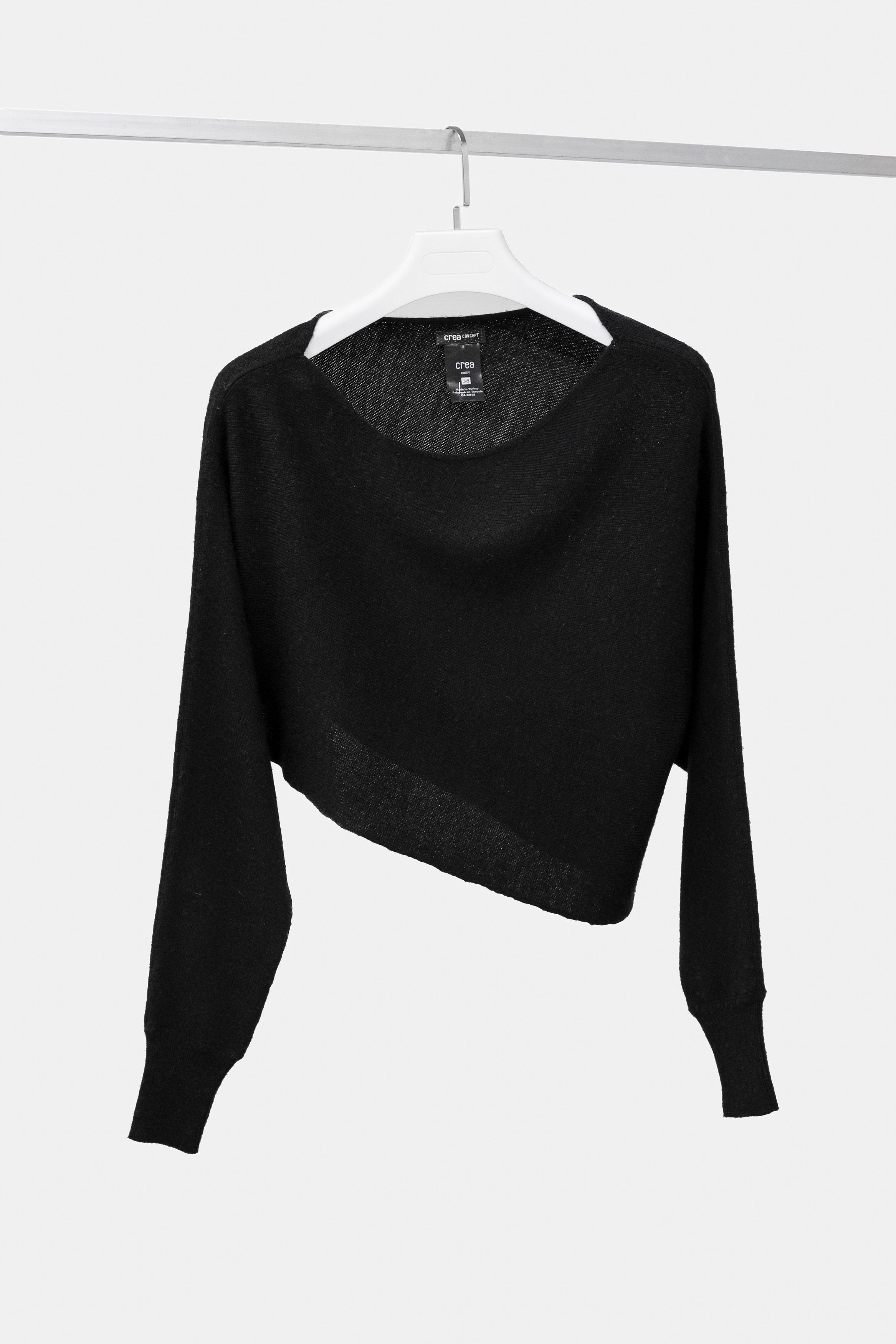 Image of Designer Crea Concept Asymmetrical Black Cropped Wool Sweater, Women's (Size Small)