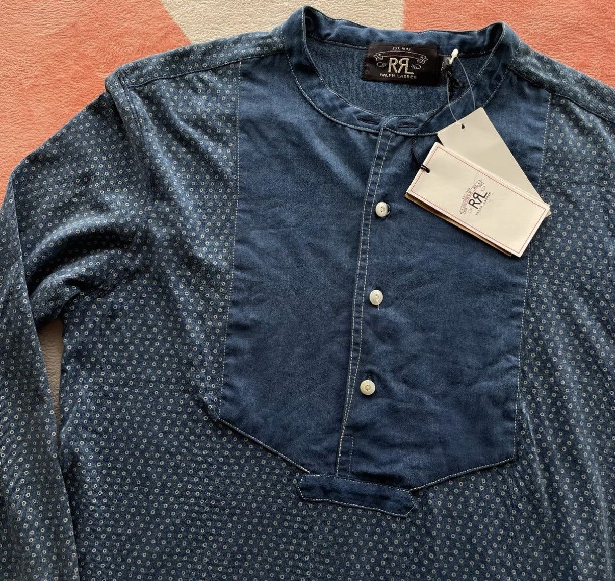 RRL Ralph Lauren RRL Ralph Lauren Double RL Indigo Dot Henley K22 Size US S / EU 44-46 / 1 - 2 Thumbnail