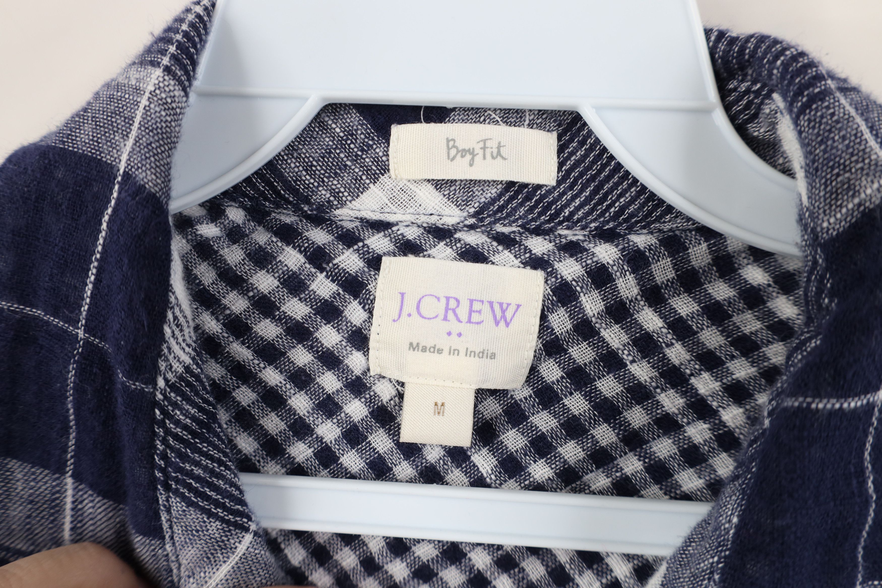 J.Crew J Crew Gauzy Cotton Knit Collared Button Shirt Blue Plaid Size M / US 6-8 / IT 42-44 - 7 Thumbnail