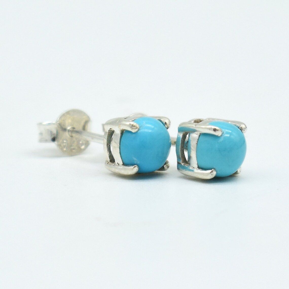 Handmade Arizona Turquoise Stud Earrings Sterling Silver, Round (6mm) Size ONE SIZE - 4 Thumbnail