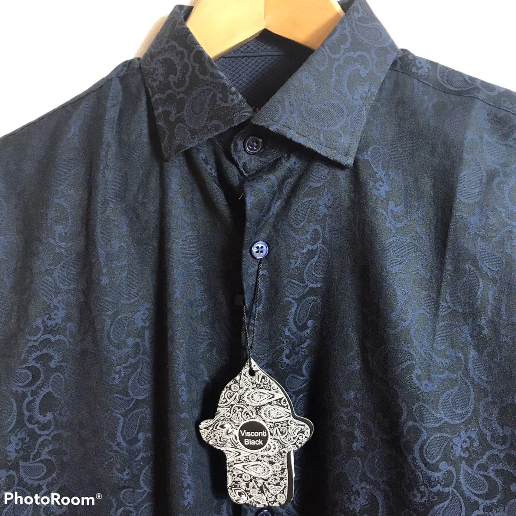 Luchiano Visconti VISCONTI BLACK Shirt Mens Small Navy Black Paisley Long Sleeve Button Size US S / EU 44-46 / 1 - 2 Thumbnail