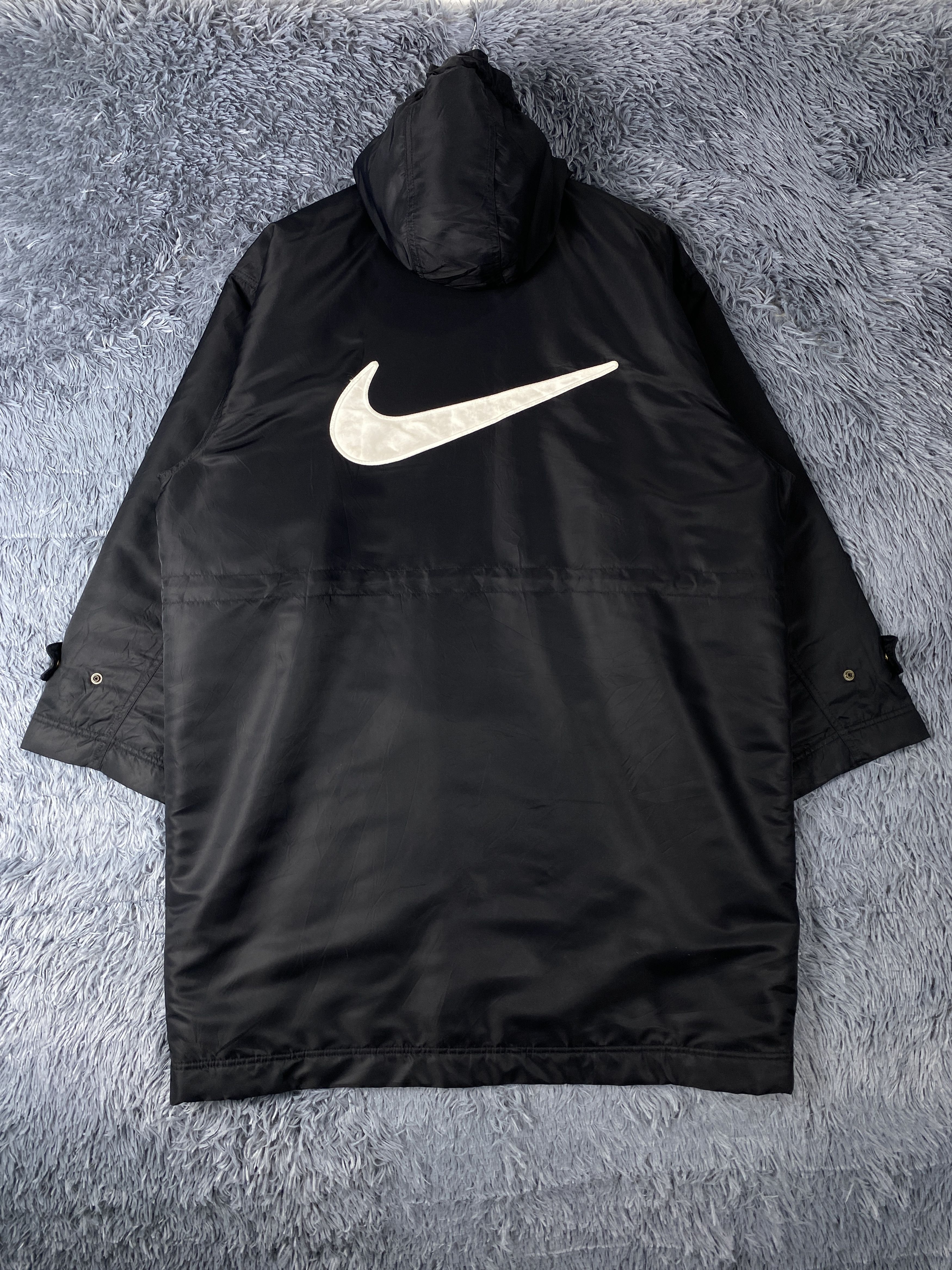 Nike Vintage 90s Nike Big Swoosh Sherpa Lining Long Jacket K0122 Size US XL / EU 56 / 4 - 1 Thumbnail