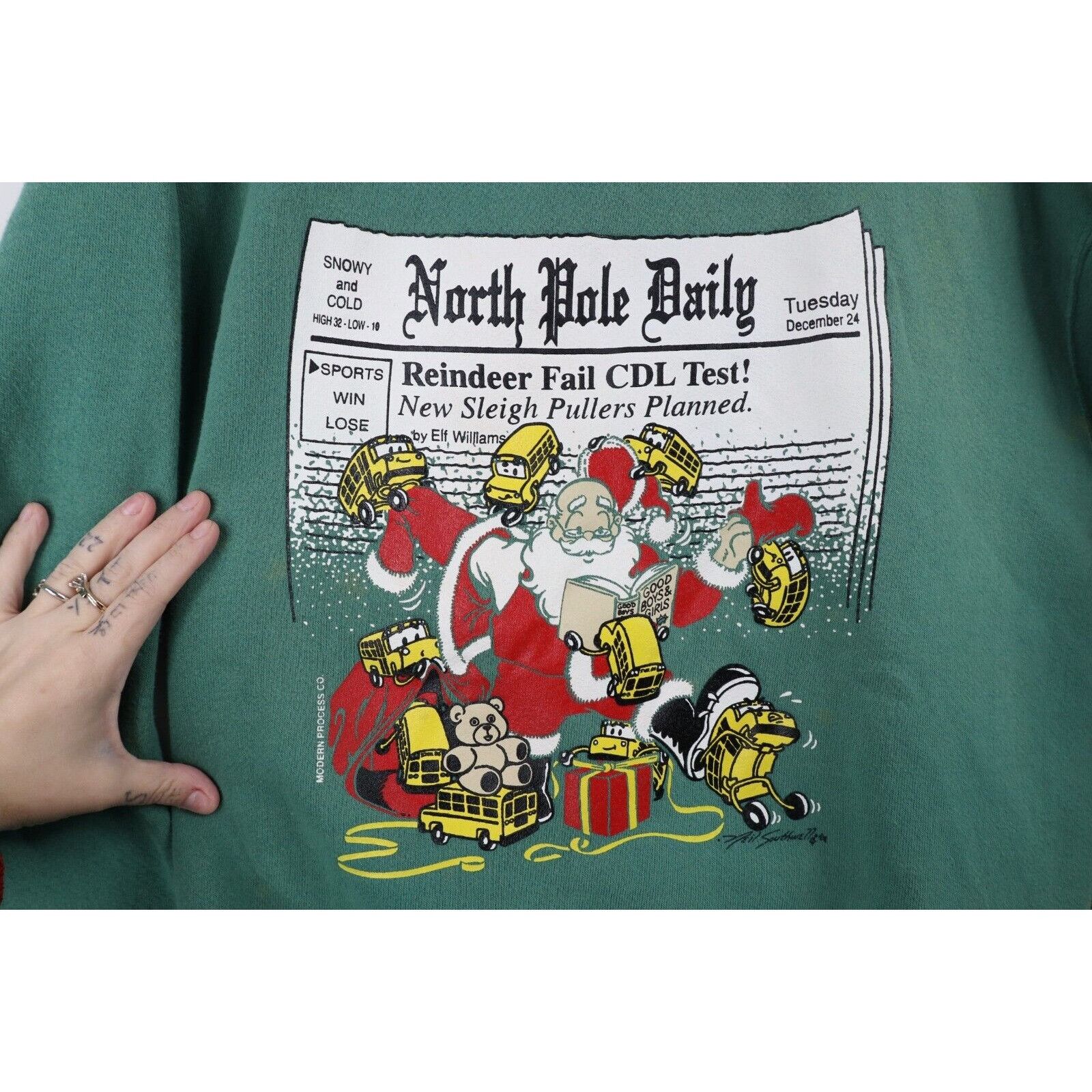 Vintage Vintage 90s Streetwear Faded Christmas Santa Sweatshirt Size US L / EU 52-54 / 3 - 4 Thumbnail