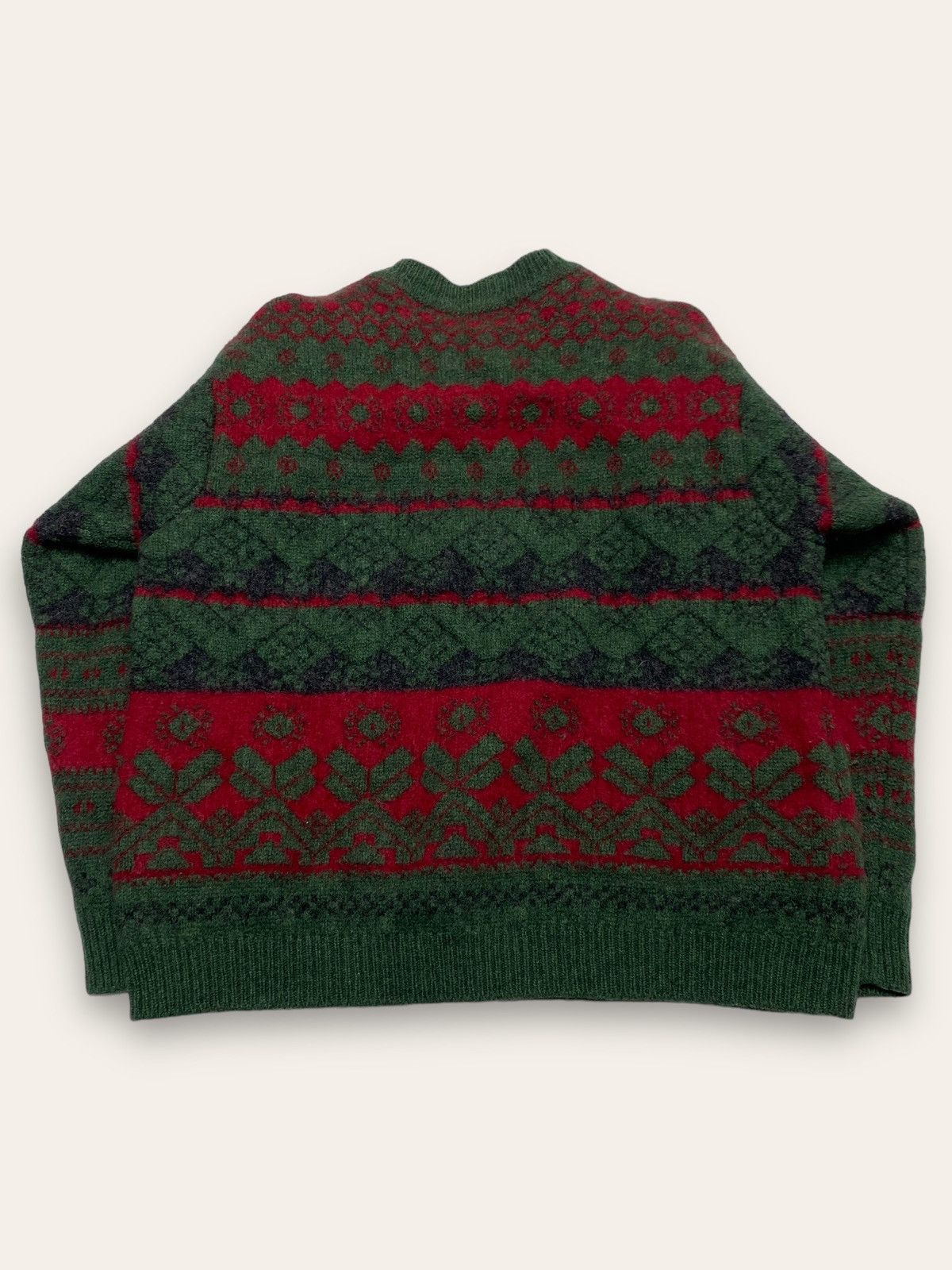 Sisley 90s Vintage SISLEY Wool Green Red Crazy Super Warm Sweater Size US L / EU 52-54 / 3 - 4 Thumbnail