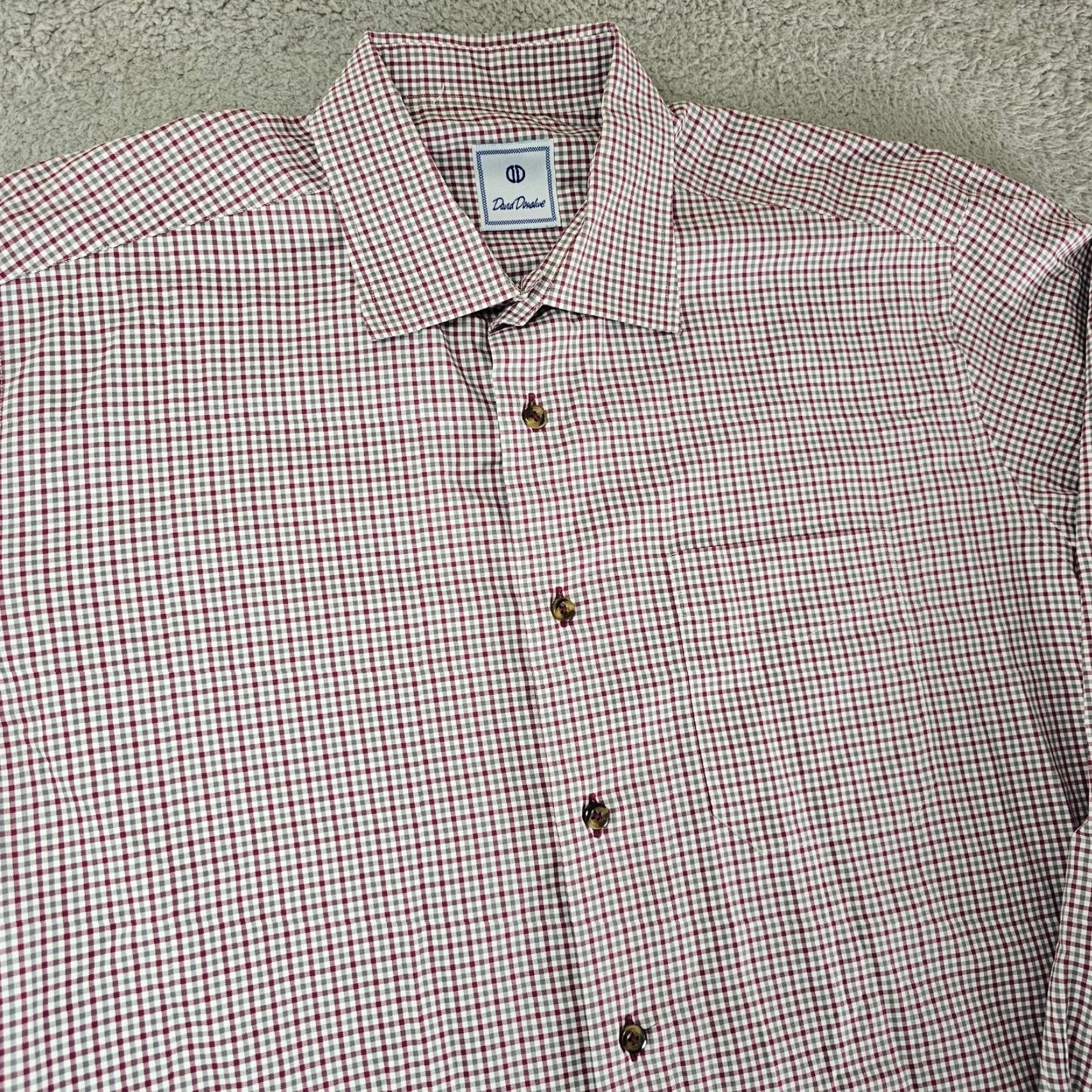 David Donahue David Donahue Dress Shirt Mens XL Check Twill Cotton Long Sleeve Pockets Button Collared Size 46R - 3 Thumbnail