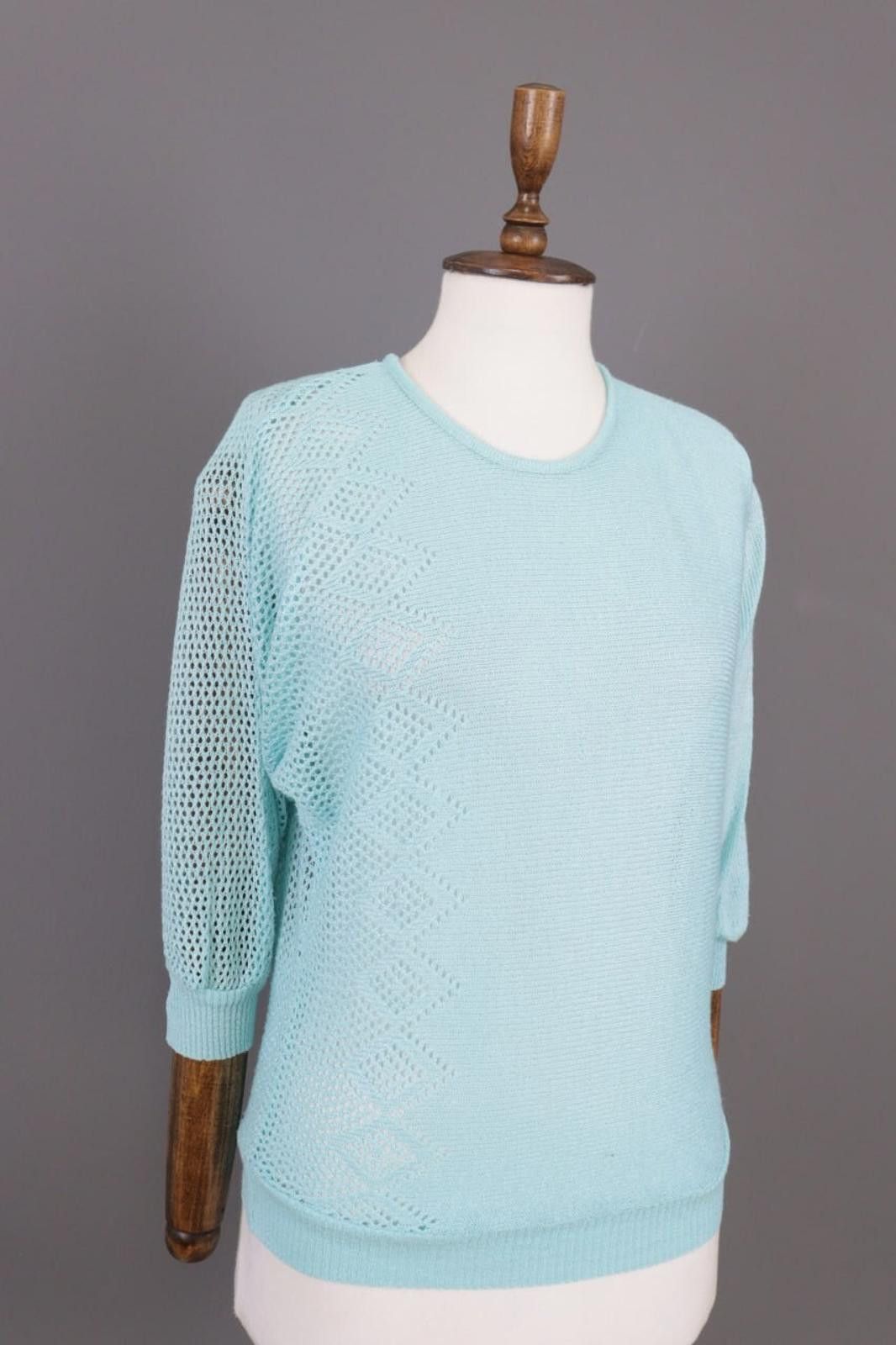Wolford Wolford Blue Mesh Knit Stretch Top Shirt Size 38 / 10 Size L / US 10 / IT 46 - 7 Thumbnail