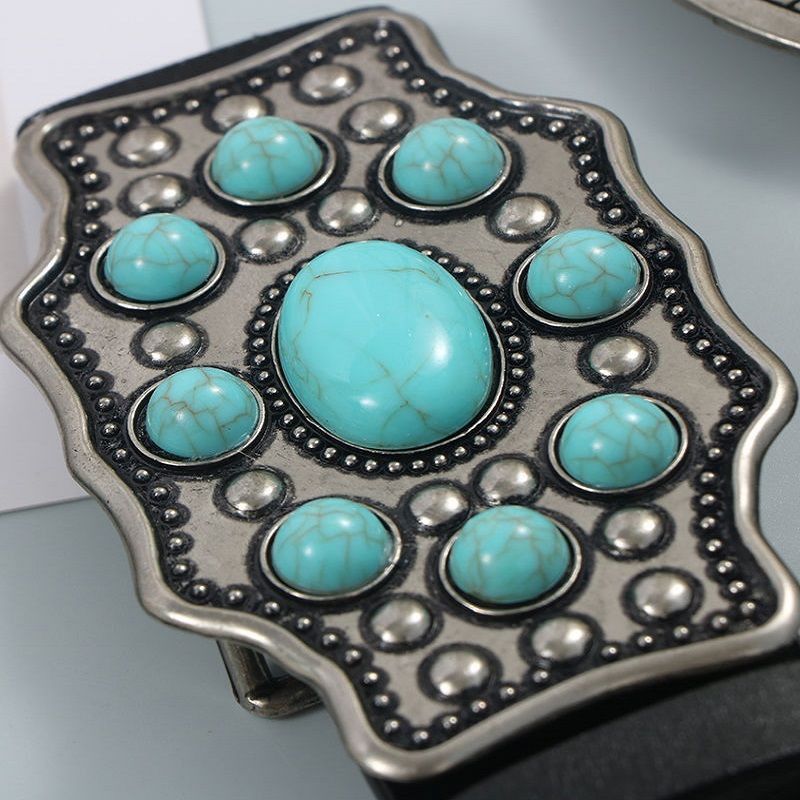 Designer Turquoise stone Belt Riveted Belts Menswear Accessories Size ONE SIZE - 2 Thumbnail
