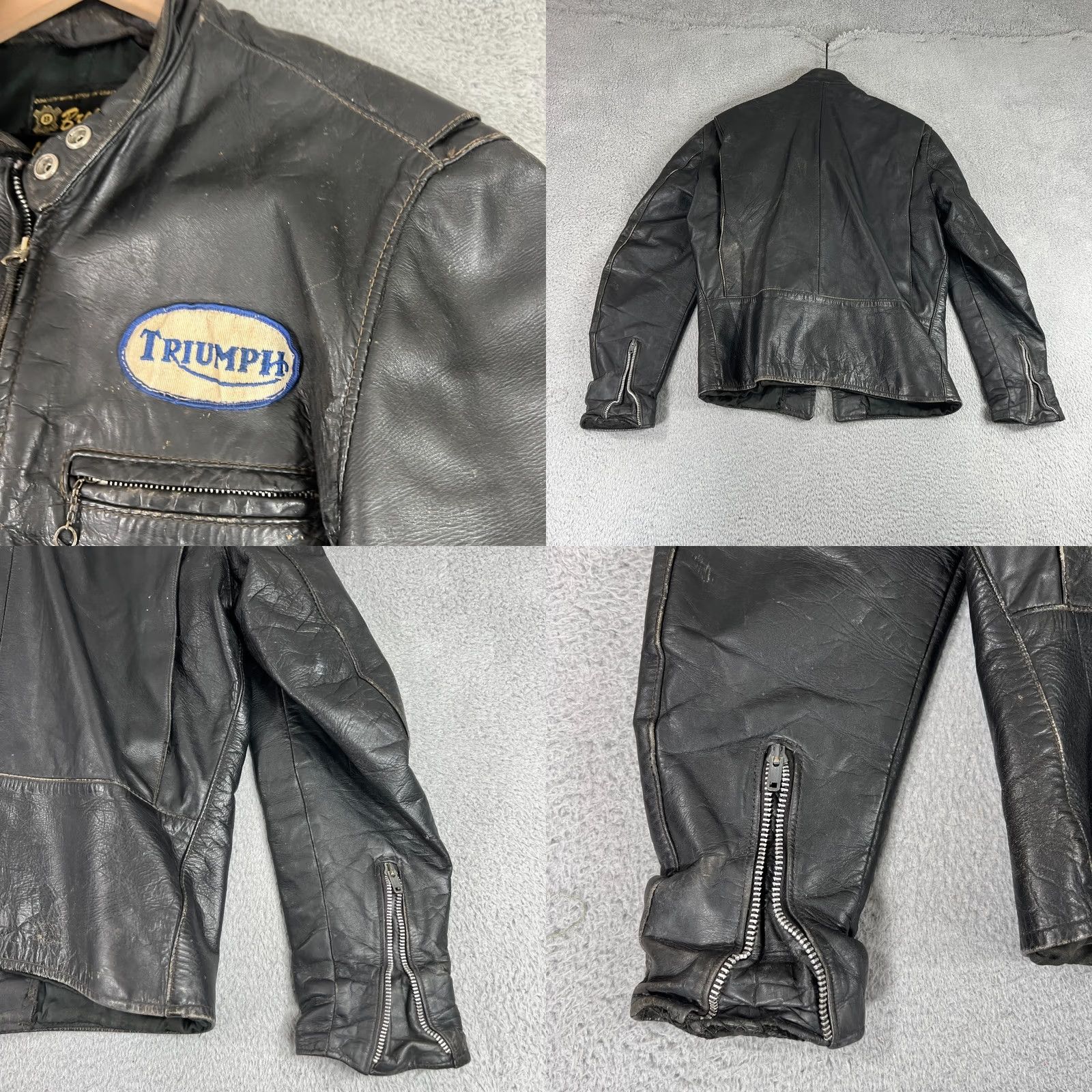 Brooks VINTAGE Brooks Leather Cafe Racer Jacket Sz 40 Black Motorcycle/ Biker 1960s Mens Size US XXS / EU 40 - 9 Thumbnail