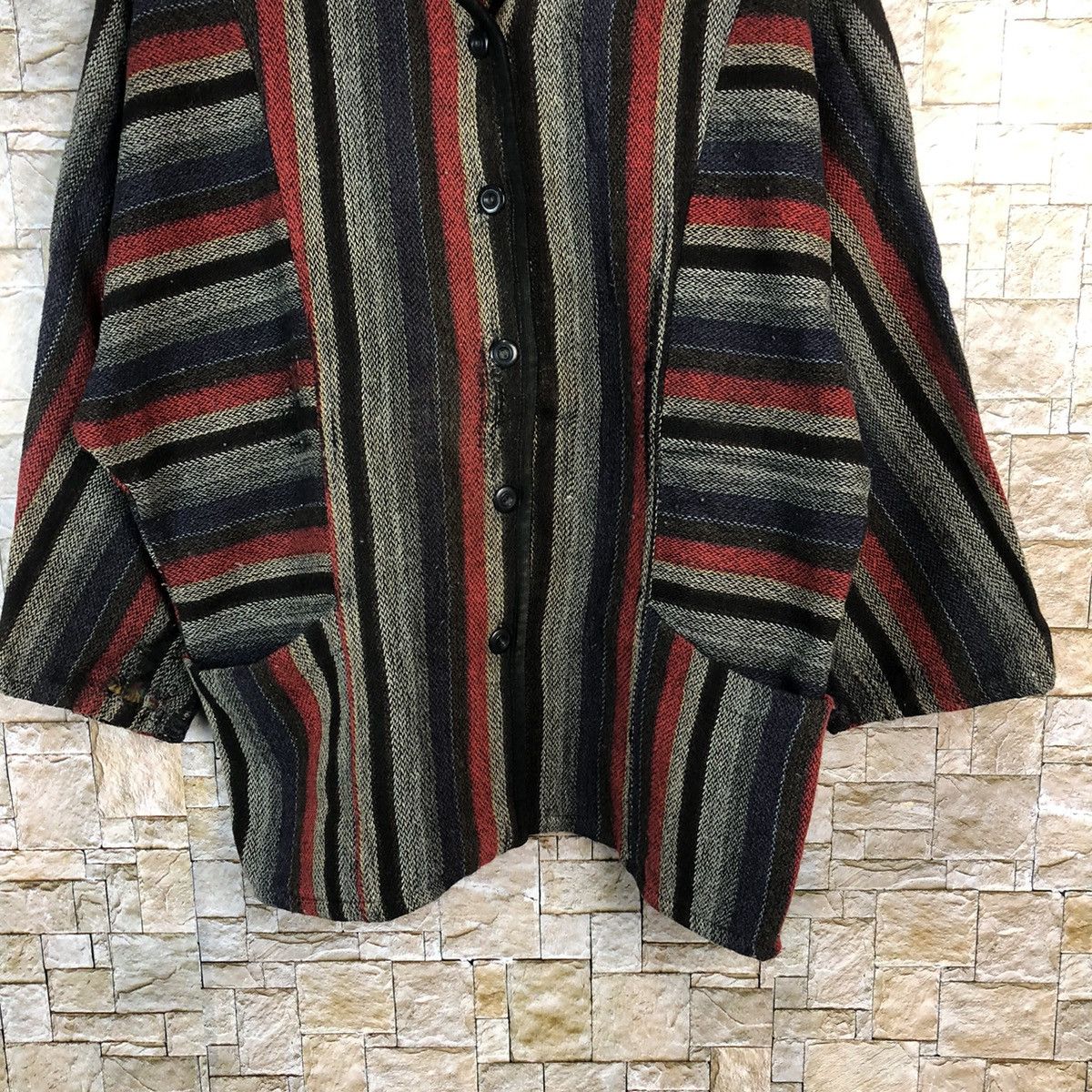 Homespun Knitwear Japan cardigan Red black stripe Knitwear #A499 Size L / US 10 / IT 46 - 3 Thumbnail