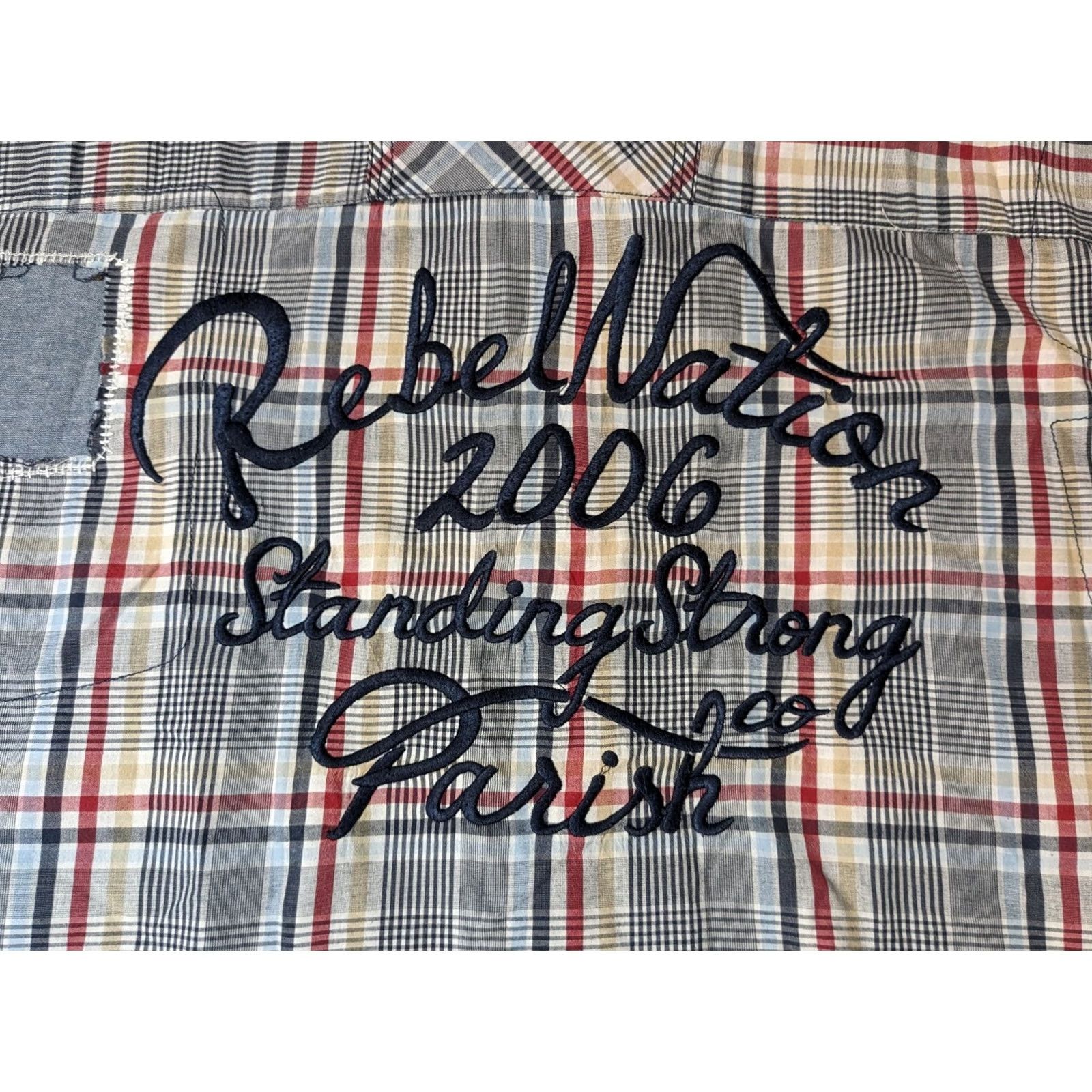 Vintage PARISH NATION Standing Strong Men 3XL Blue Plaid Embellished Shirt Size US XXL / EU 58 / 5 - 2 Thumbnail