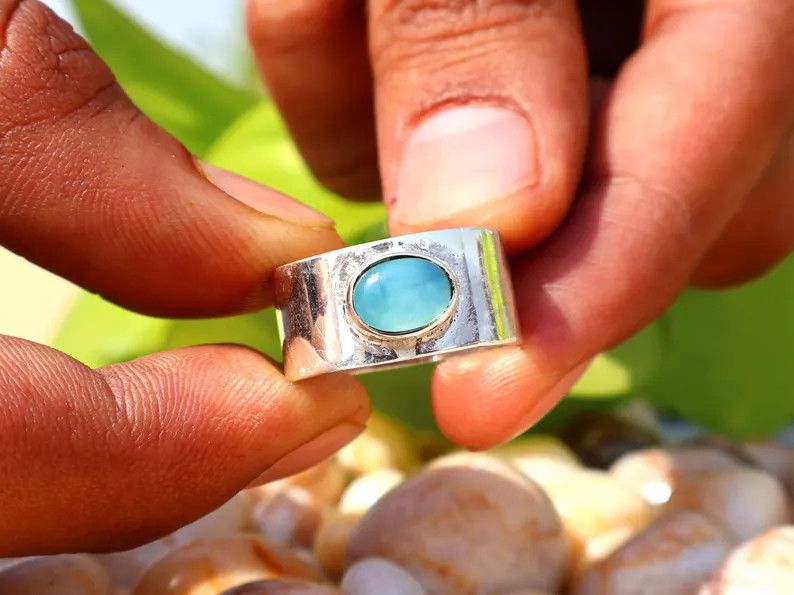 Handmade Chalcedony Ring, Handmade 925 Silver Band, March Birthstone Size ONE SIZE - 4 Thumbnail