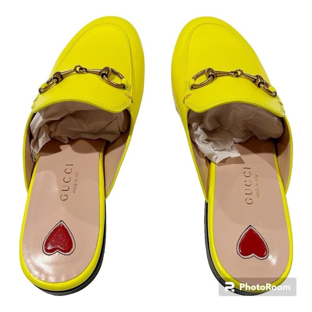 Gucci NIB Gucci Princetown Neon Yellow Horsebit Loafer Mule Slides Size US 5 / IT 35 - 4 Thumbnail