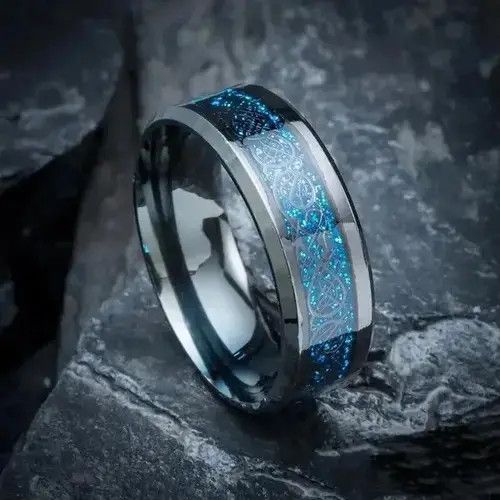 Jewelry 8Mm Dragon Pattern Rings Size 7 8 9 10 11 in Silver, Men's