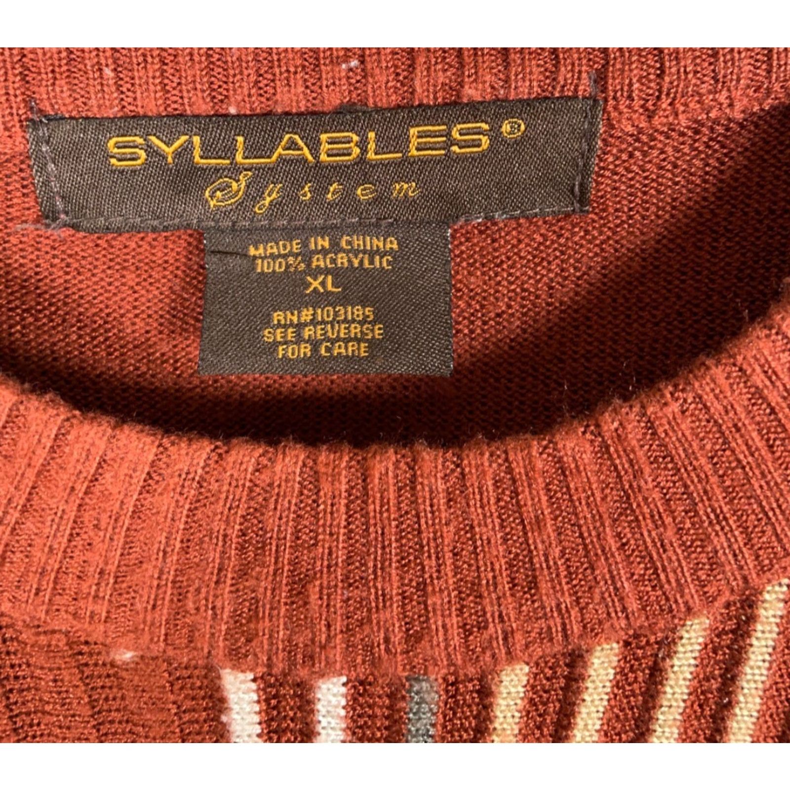 Vintage VINTAGE Syllables System Argyle Sweater Adult XL Burnt Orange Lightweight Knit 90s Mens Size US XL / EU 56 / 4 - 4 Thumbnail