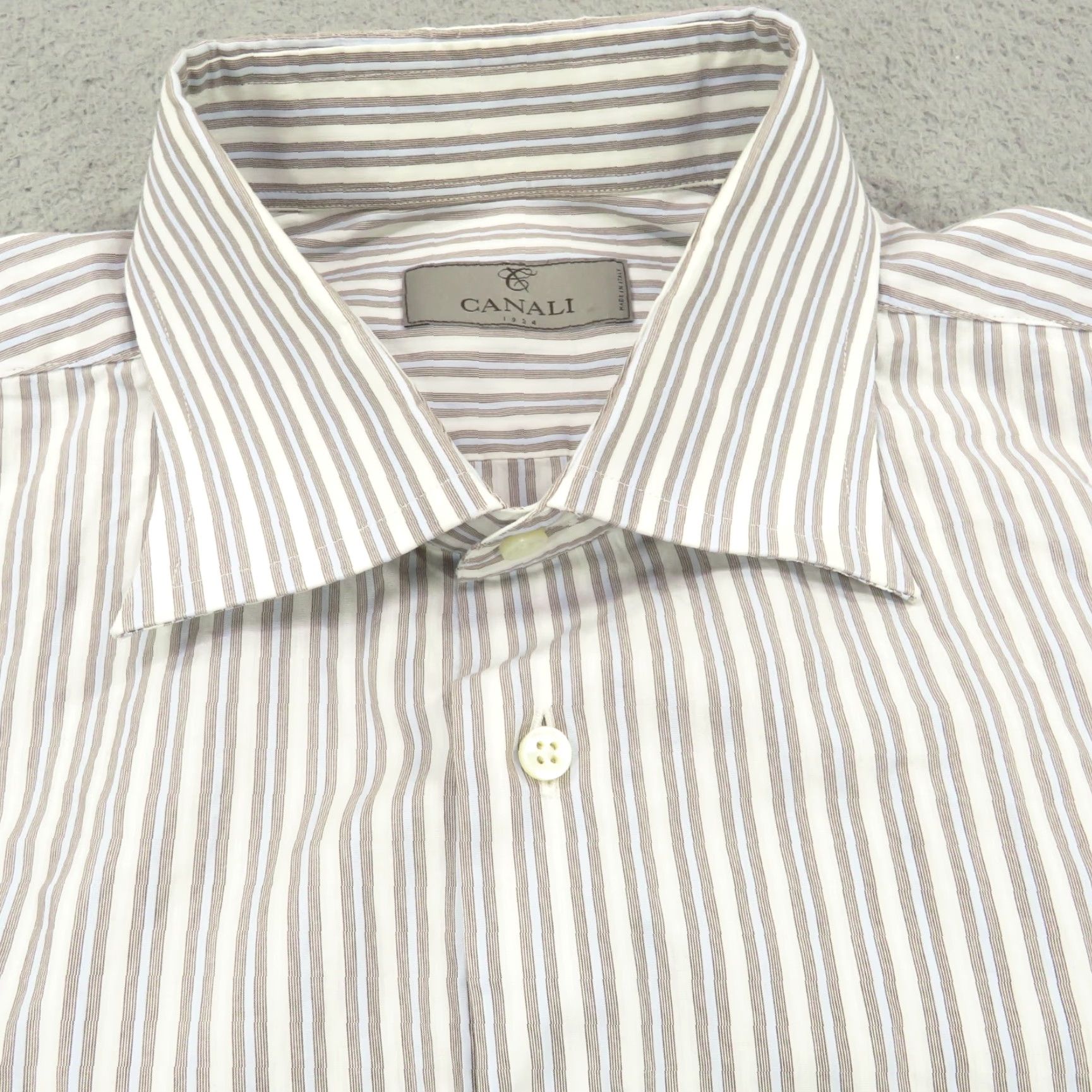 Canali VINTAGE Canali 1934 Shirt Men 17.5 44 White Grey Light Blue Stripe Long Sleeve Button Up Size US XXL / EU 58 / 5 - 6 Thumbnail