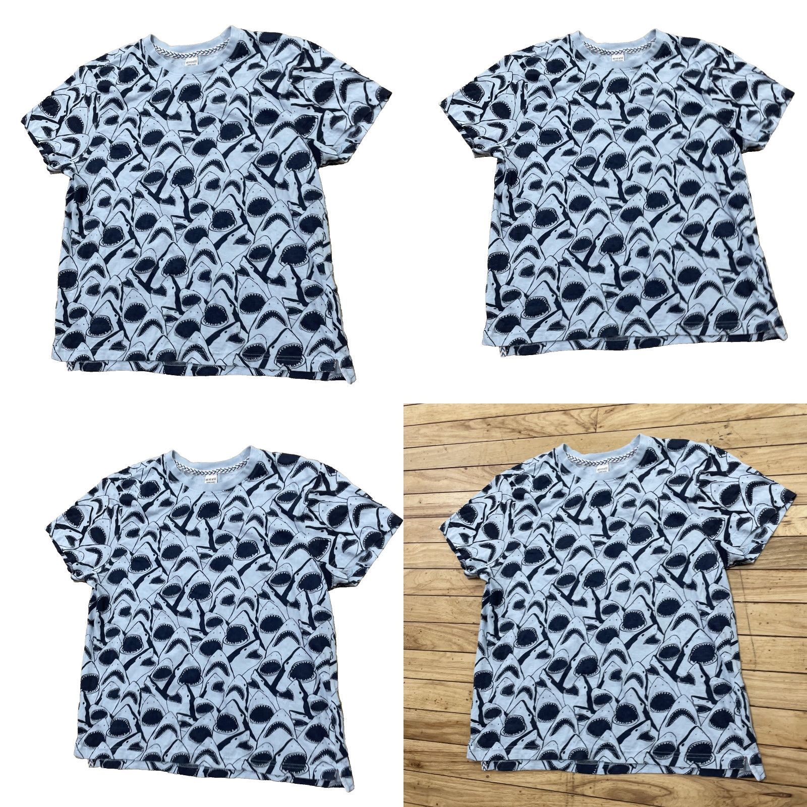 Vintage REVERSE THREADS Shirt Adult S Shark Print AOP Shark Crop Tee Blue (S Fits M) 90s Sports y2k Shark Week Logo Reversible Men Size US S / EU 44-46 / 1 - 9 Thumbnail