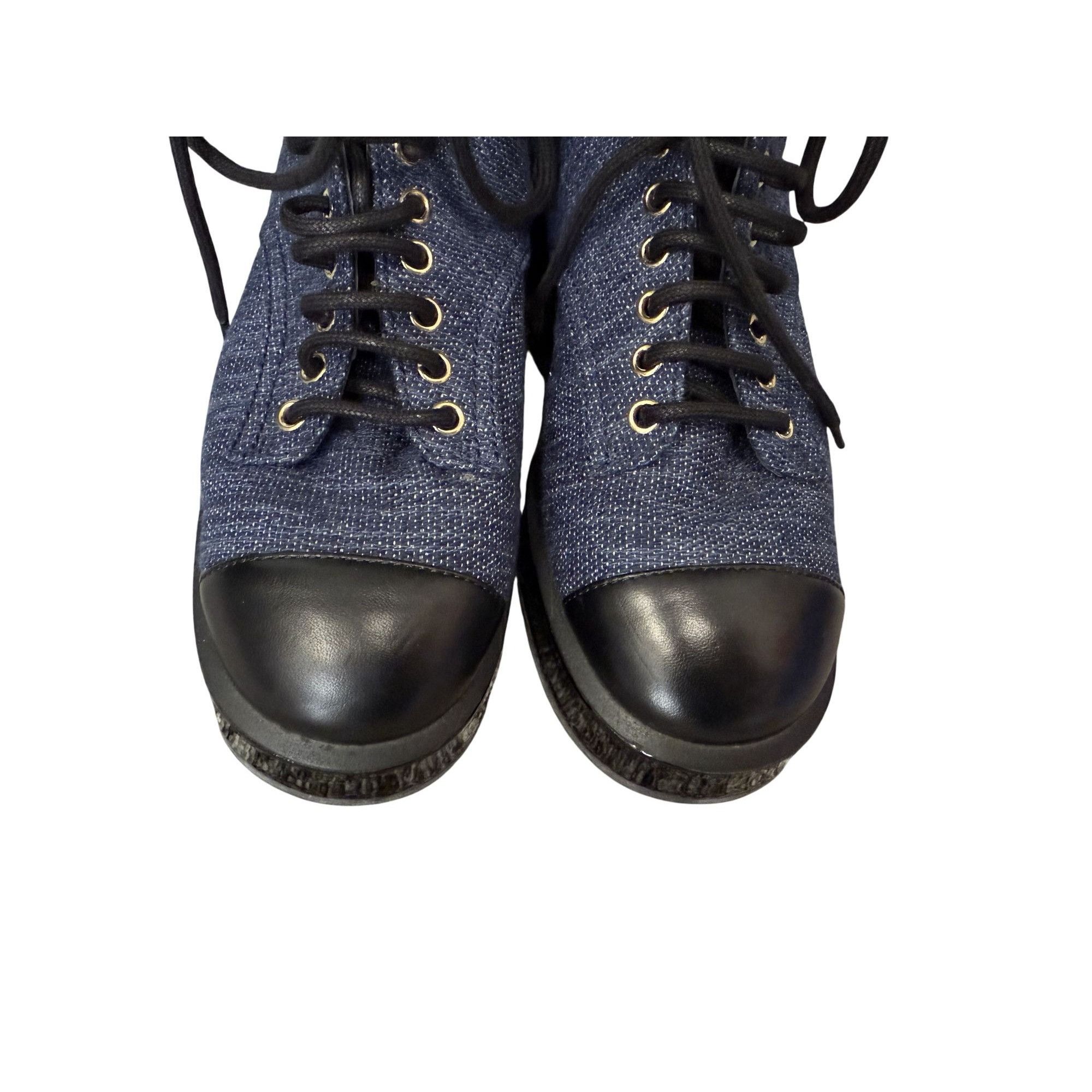 Chanel Chanel Womens Blue Denim & Black Patent Leather Combat Boots Size XS / US 0-2 / IT 36-38 - 11 Thumbnail