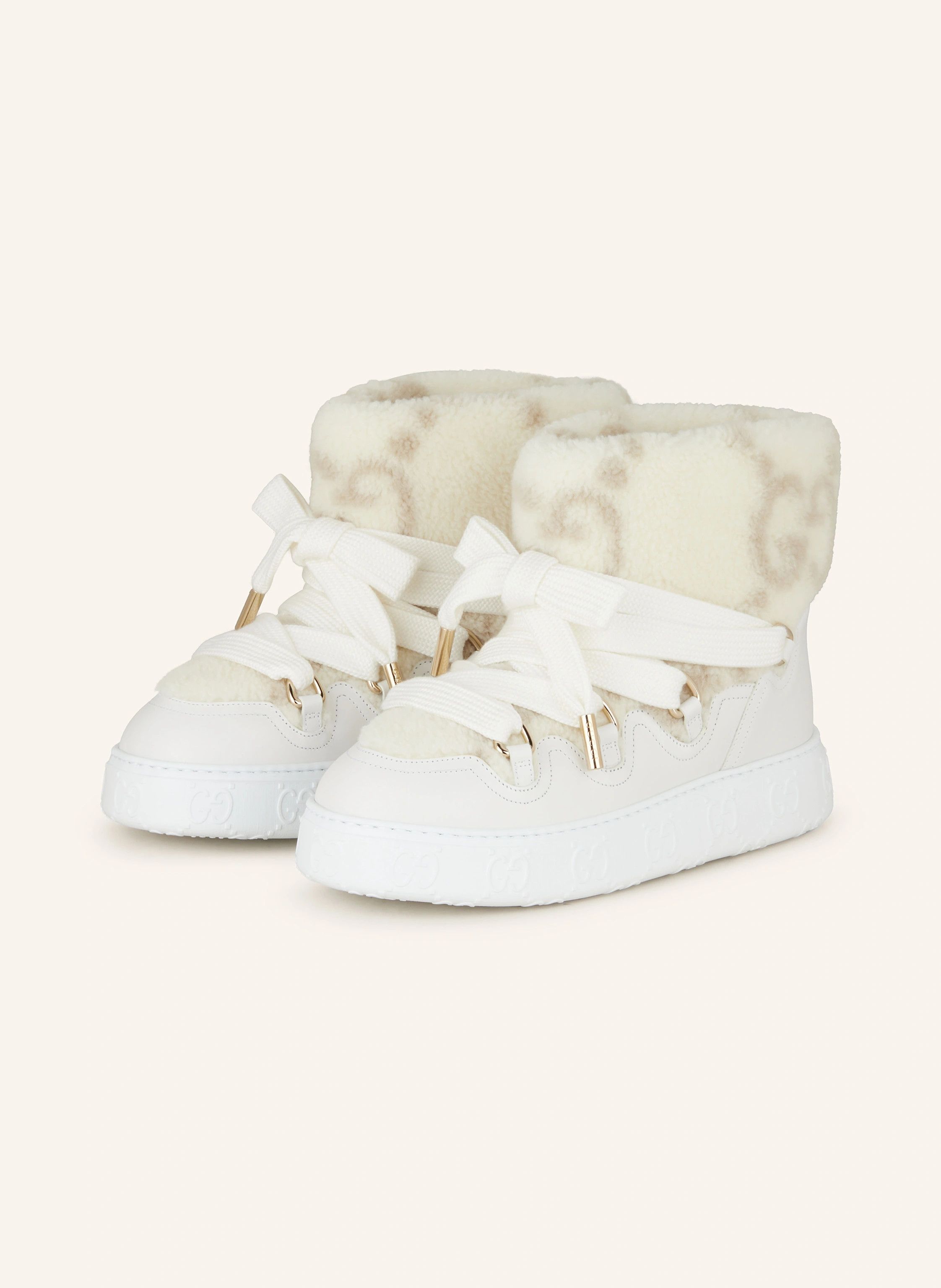 Monogram Platform Lined Shearling Boots Platform in White