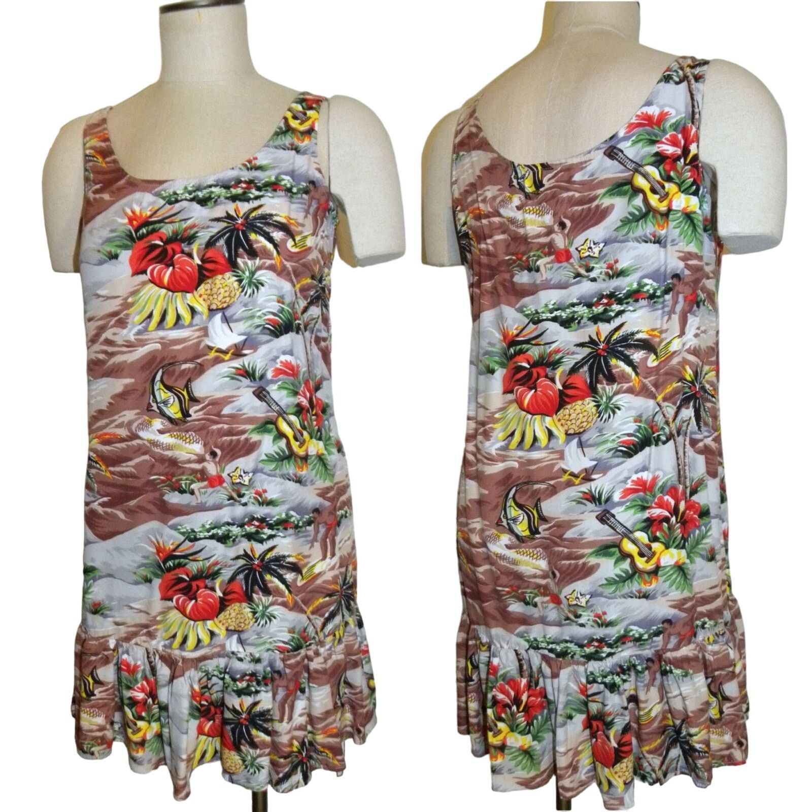 Vintage 90s Hawaiian Print Rayon Sundress | Shift | Fits XS Size XS / US 0-2 / IT 36-38 - 5 Thumbnail