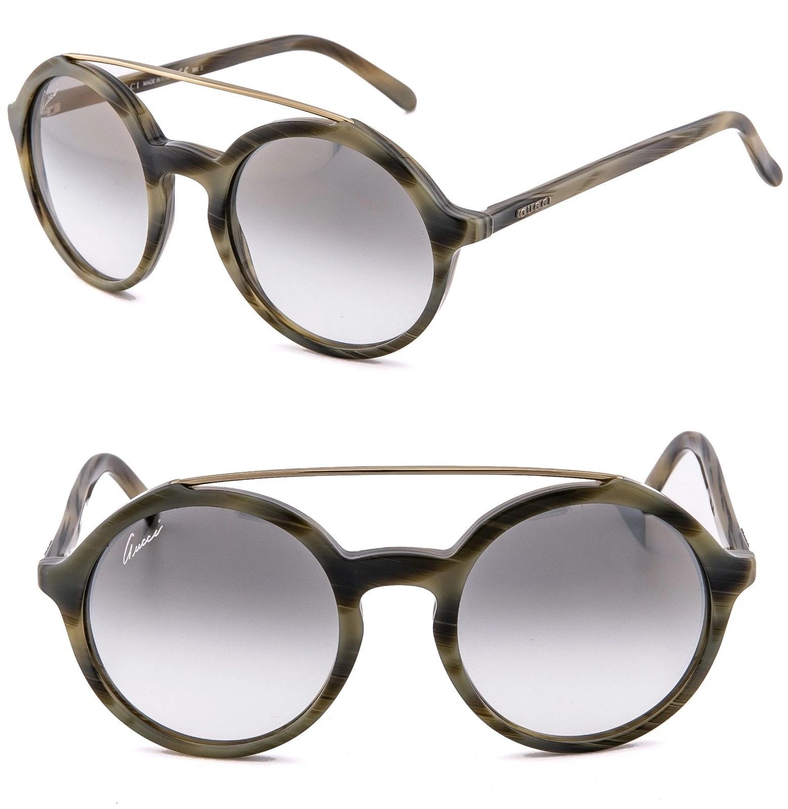 Gucci GUCCI 3602 Round Green Olive Horn Retro Sunglasses GG3602S Size ONE SIZE - 1 Thumbnail
