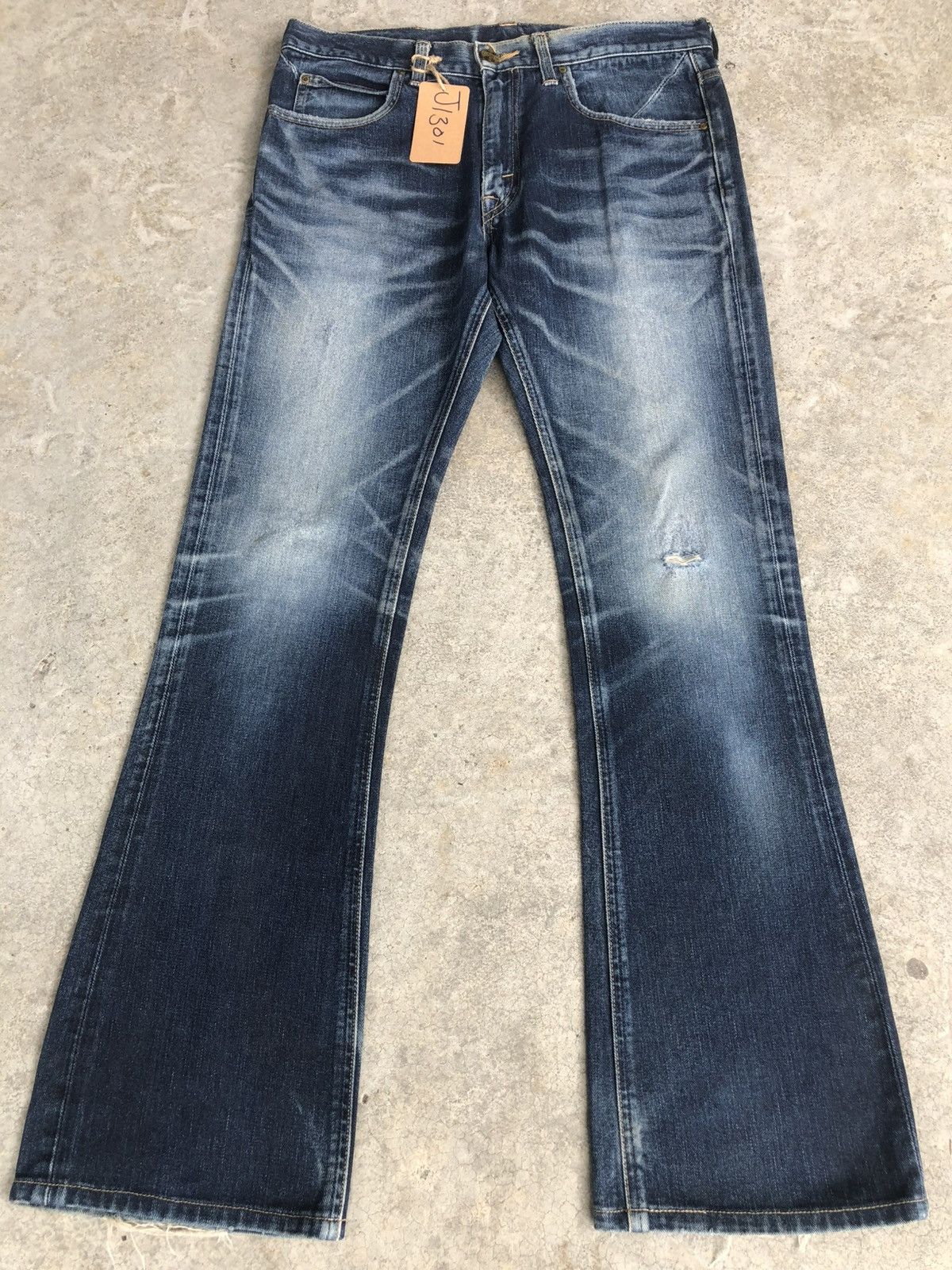 If Six Was Nine Japanese Lee Flared Jeans Distressed Denim Size US 33 - 2 Thumbnail