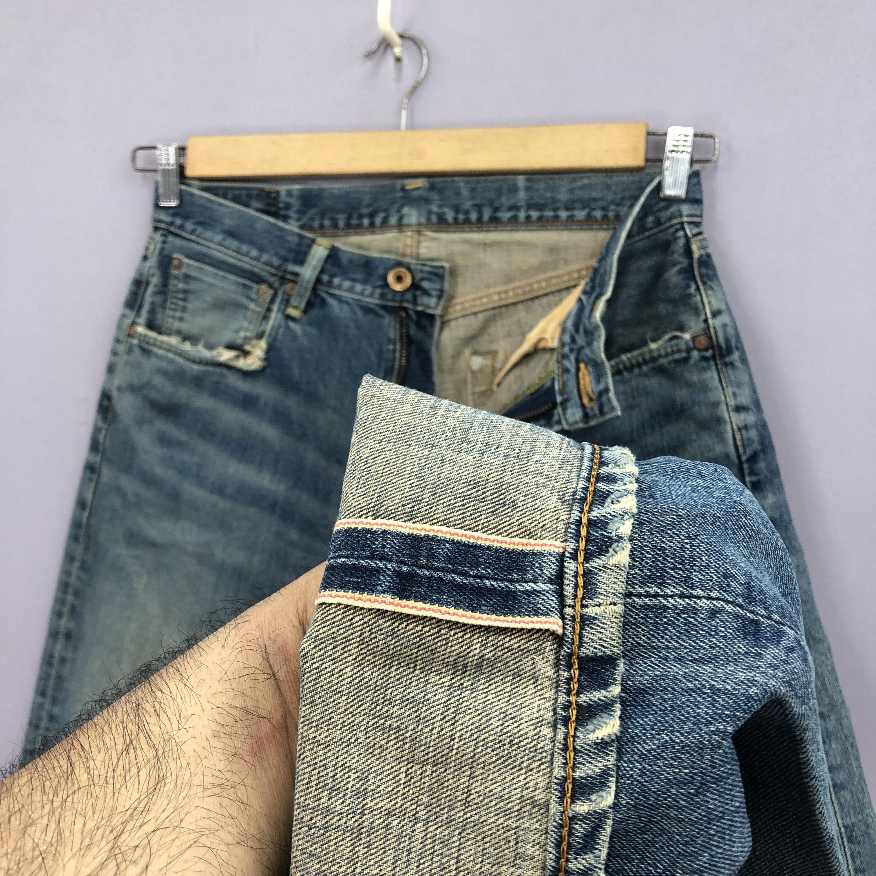 Edwin Vintage Edwin 505 Selvedge Jeans Distressed Mud Wash Denim Size US 32 / EU 48 - 7 Thumbnail