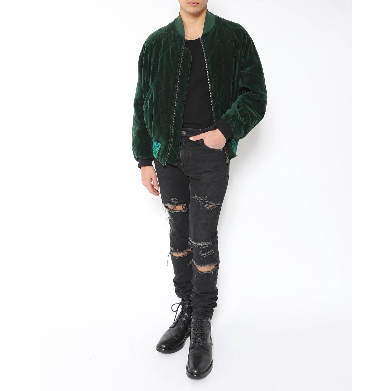 Haider Ackermann FW19 Quilted Bomber in Green Velvet Size US L / EU 52-54 / 3 - 10 Thumbnail