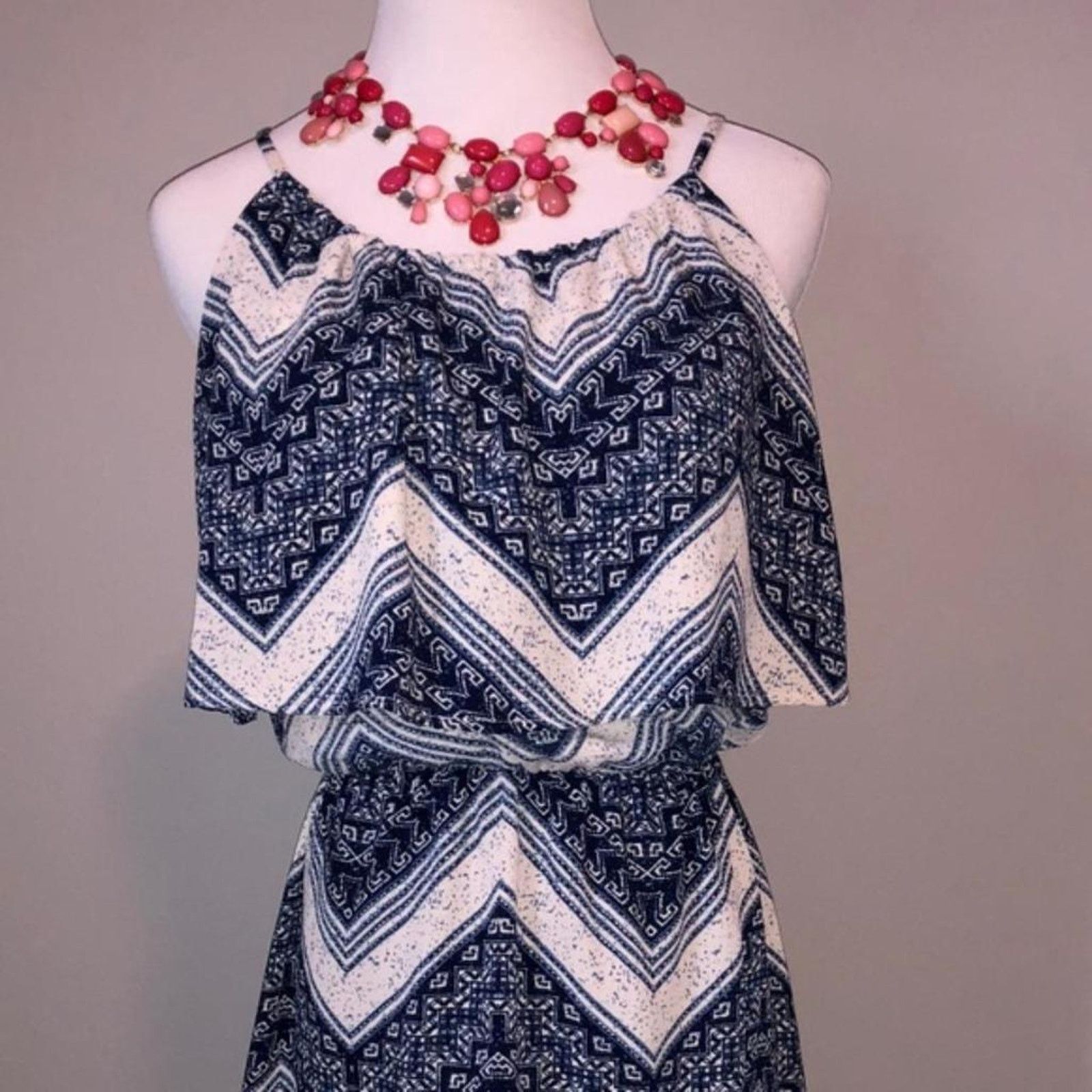 Other NEW Boutique Navy Ivory Chevron Ruffle Mini Dress Sundress S Size S / US 4 / IT 40 - 3 Thumbnail