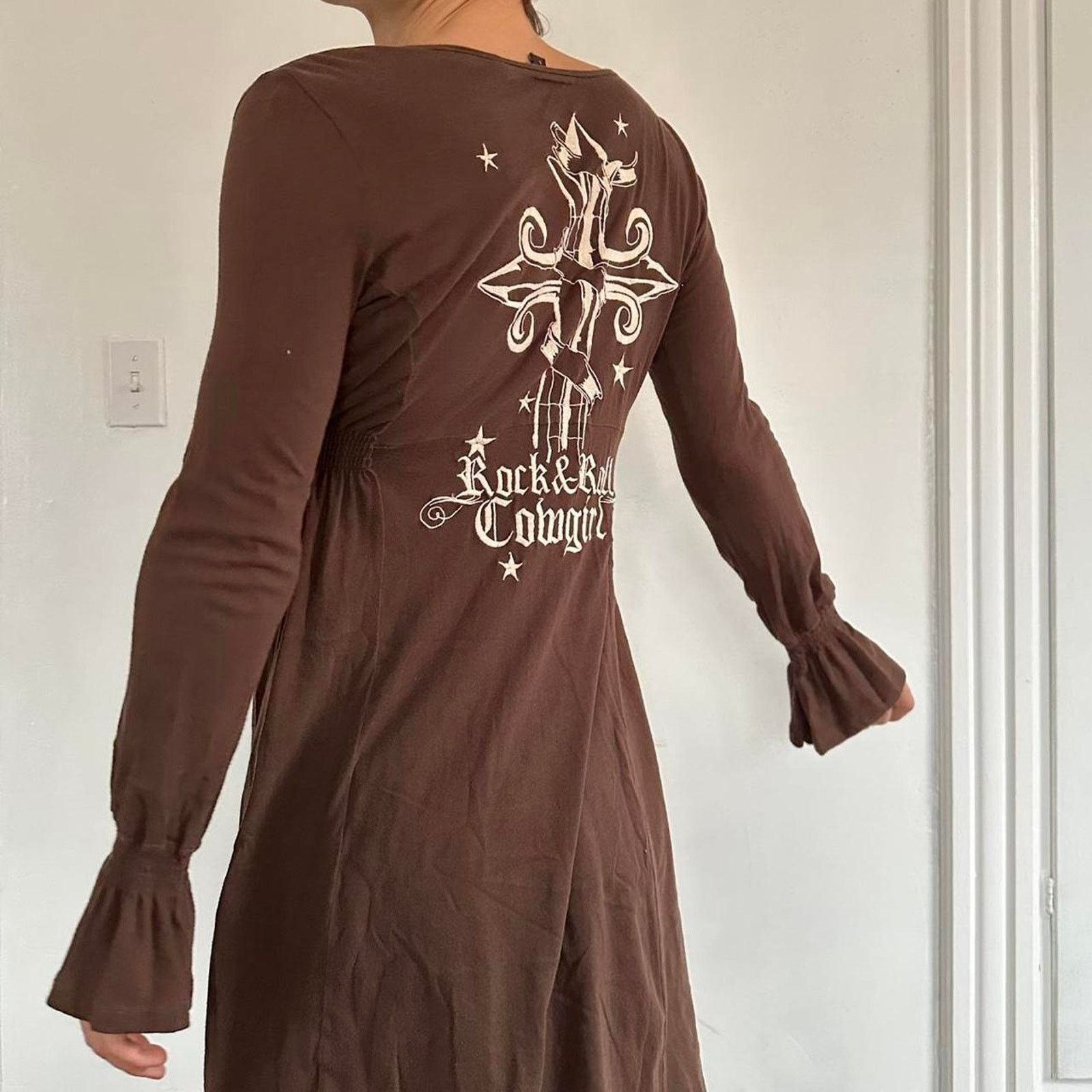 Vintage Vintage Y2K Cowgirl Tattoo Cross Longsleeve Shirt Dress Size L / US 10 / IT 46 - 8 Thumbnail
