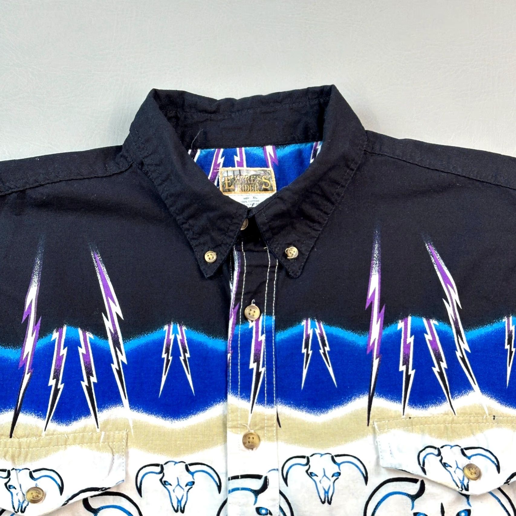 Express VINTAGE Express Rider Shirt Mens XL Lightning Steer Skull Aztec Western Cowboy Size US XL / EU 56 / 4 - 6 Thumbnail