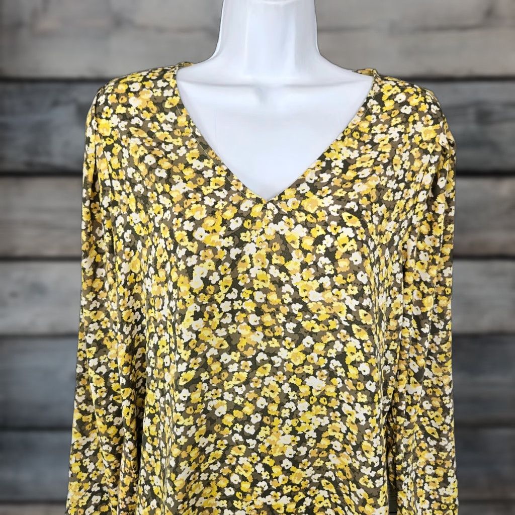 Loft LOFT Ann Taylor Womens Top Blouse Floral Long Sleeve V-Neck Yellow Gray S Shirt Womens Size S / US 4 / IT 40 - 1 Thumbnail