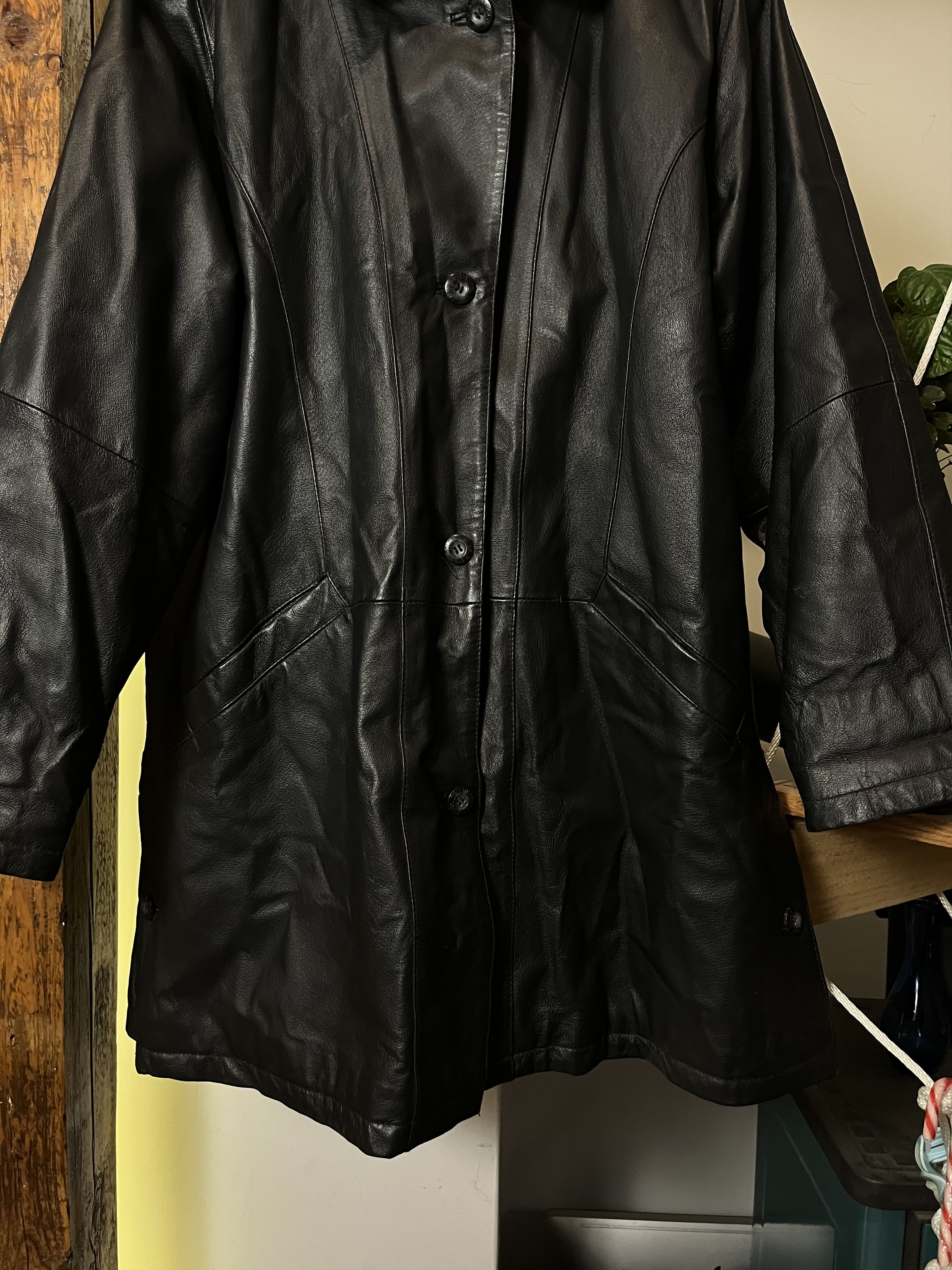 Genuine Leather × Vintage 90s Opium Real Leather Vintage Coat Jacket Size US L / EU 52-54 / 3 - 5 Thumbnail