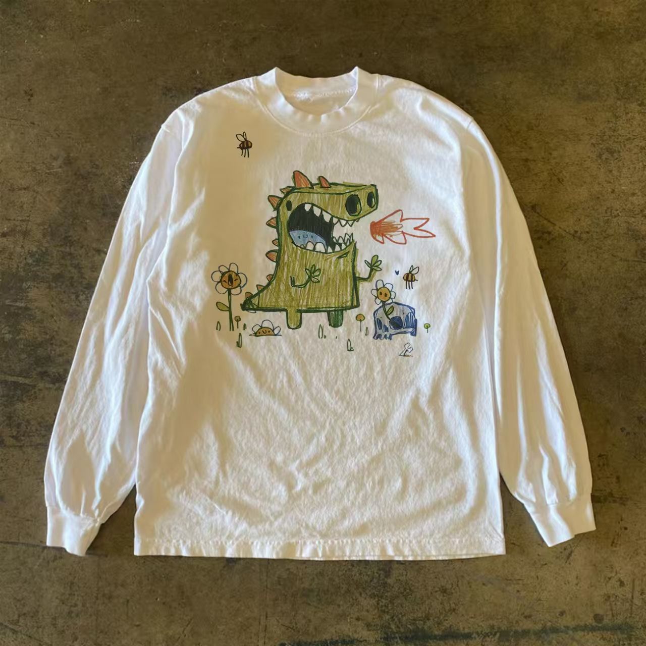 Vintage White retro dinosaur print long-sleeved t-shirt Size US M / EU 48-50 / 2 - 1 Thumbnail