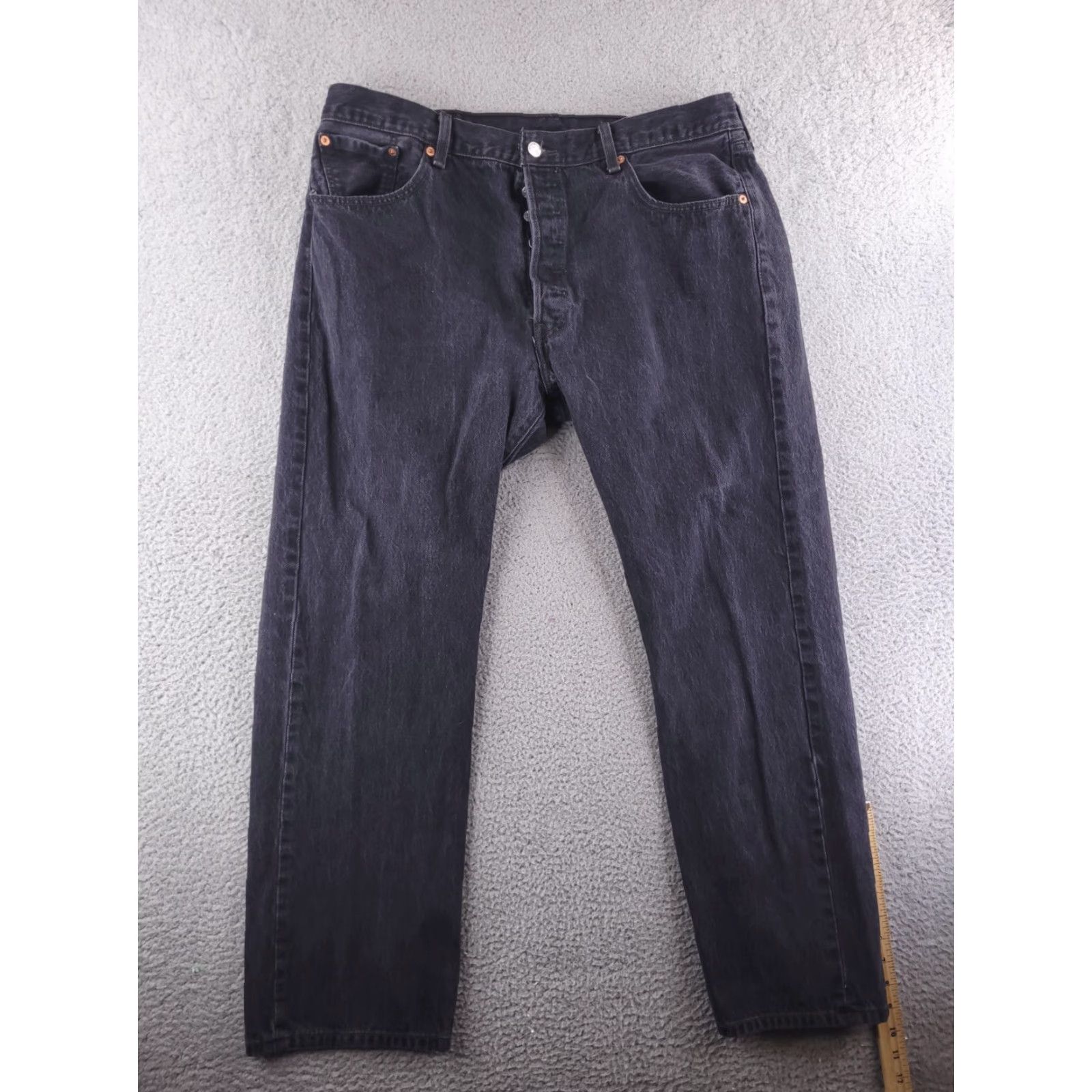 Levi's Levi's Jeans Mens 38x31 Black Denim 501 Button Fly Straight Regular Waist 38 Inseam 31 Size US 38 / EU 54 - 4 Thumbnail